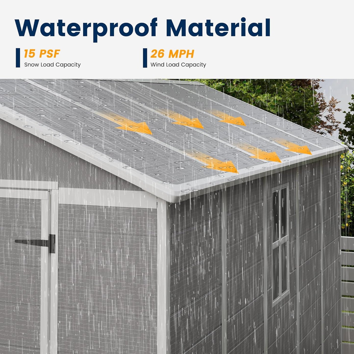 UDPATIO Storage Shed 8 x 10 FT, Resin Outdoor Garden Sheds with Floor Plastic Patio Outdoor Storage with Lockable Door for Tool, Bike, Garbage Gray White