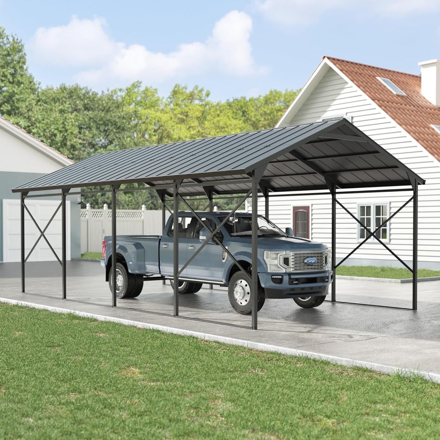 Kullavik 22x12x10 FT Metal Carport, Heavy Duty Carport Canopy with Galvanized Steel Roof, Reinforced Steel Frame & Enhanced Base, All Weather Outdoor Garage for Cars, Trucks, Boats and Tractors