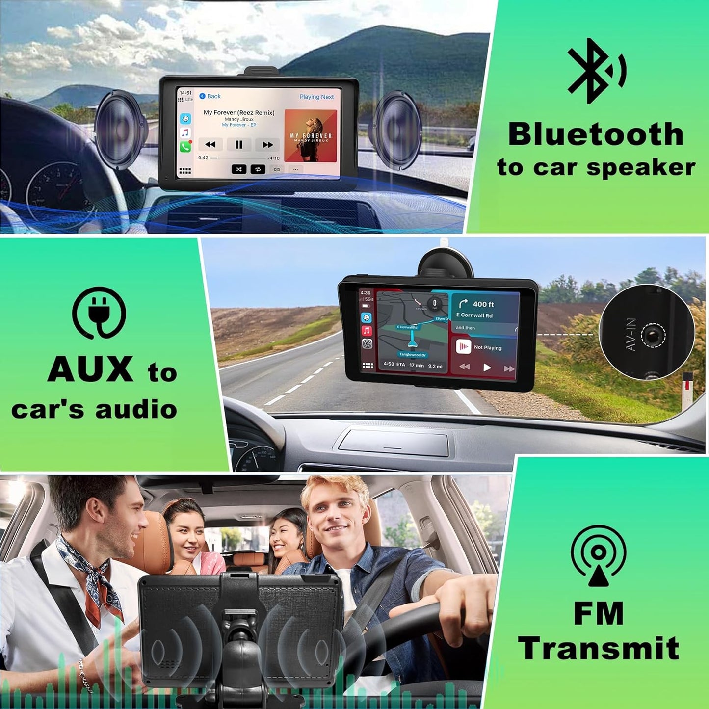 Apple Carplay Screen for Car, 7" HD Portable Wireless Touch Screen for Apple Carplay & Android Auto, with 1080P Backup Camera, Car Play Tablet, GPS Navigation/Mirror Link/Bluetooth/FM/Voice Control