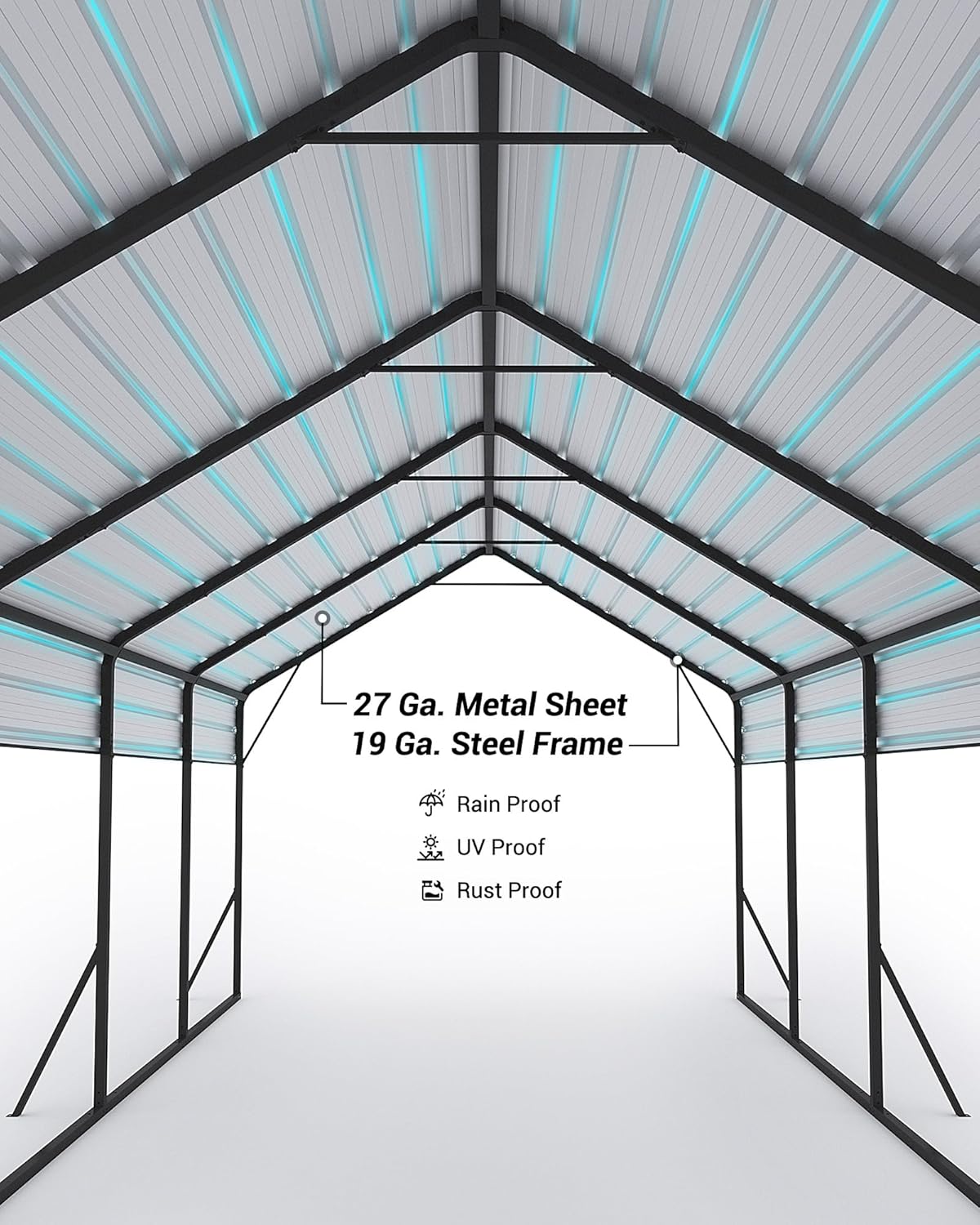 13'x26'x11' Oversized Metal Carport, Steel Heavy Duty Carport for All-Weather, Permanent Shelter for Boats, Pickup Trucks, and Tractors, N.W. 780 Lbs