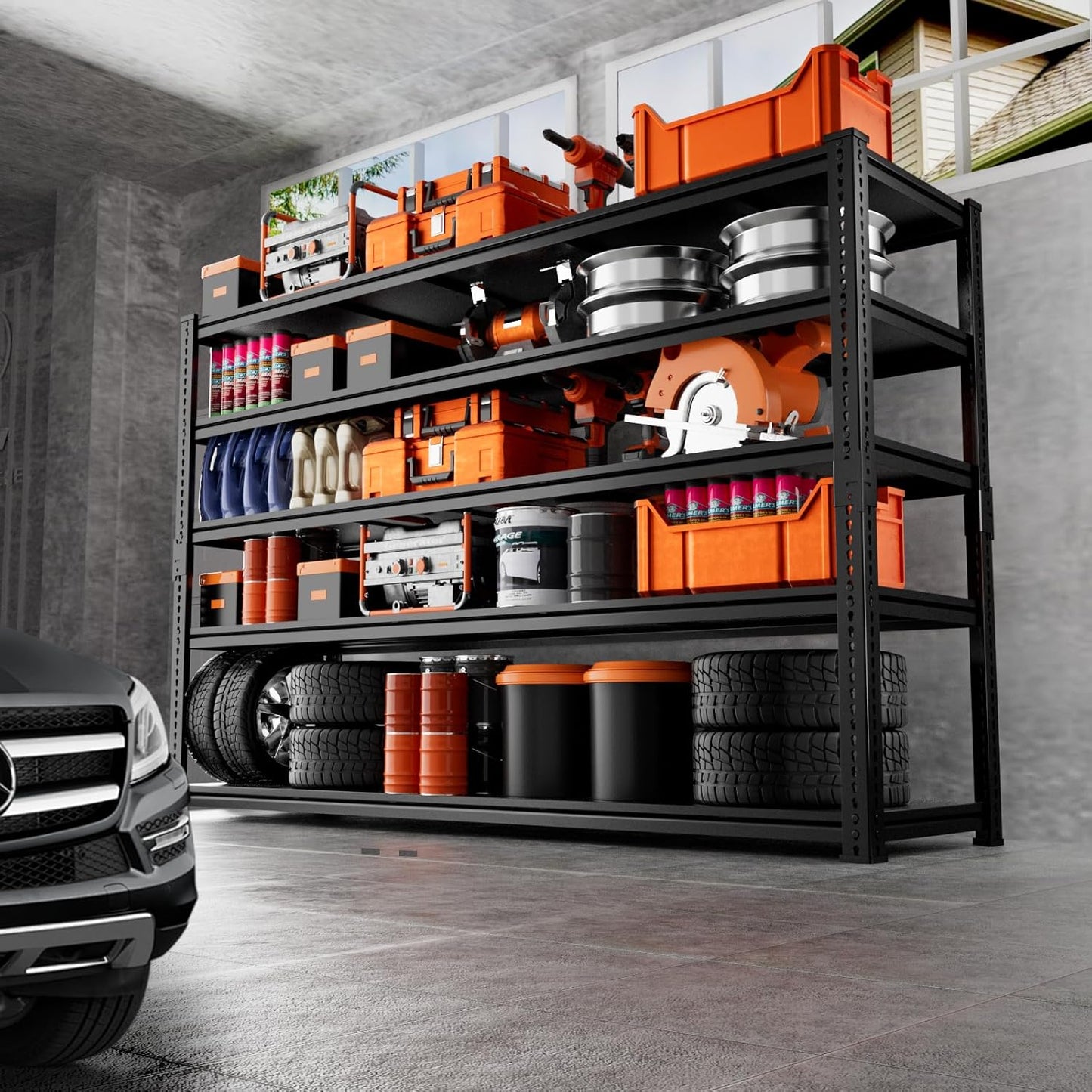 Storage Shelves Heavy Duty 2 PCS,60" L x 24" W x 78" H Garage Storage Shelves Unit Loads 3700LBS, 5-Tier Adjustable Metal Industrial Utility Shelf Rack for Kitchen, Laundry Room, Warehouse, Basement