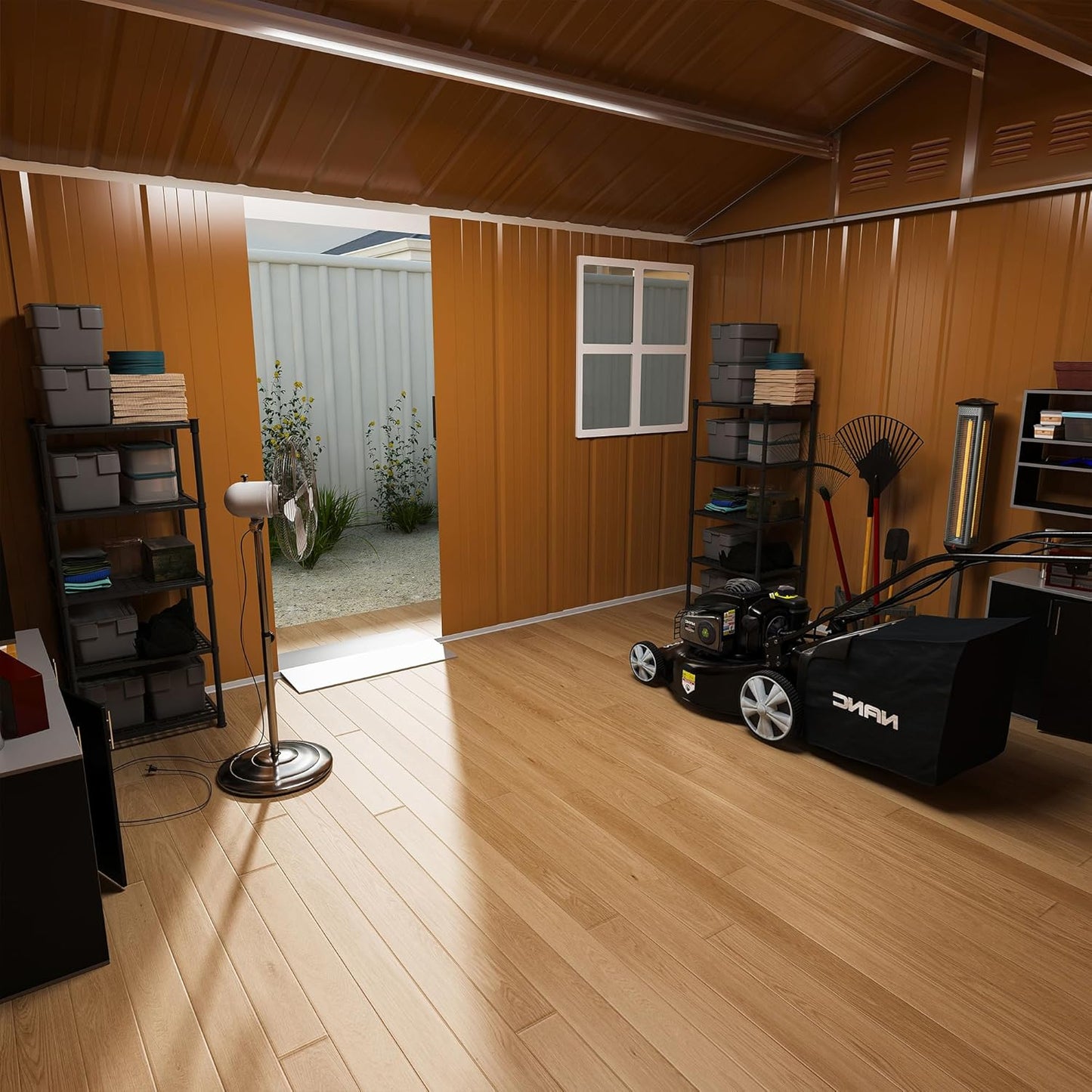 10 x 8 FT Outdoor Storage Shed, Metal Garden Tool Shed with Slooping Roof, Lockable Doors and Windows, All-Weather Weatherproof Blike shed for Garden, Patio, Lawn, Yellow