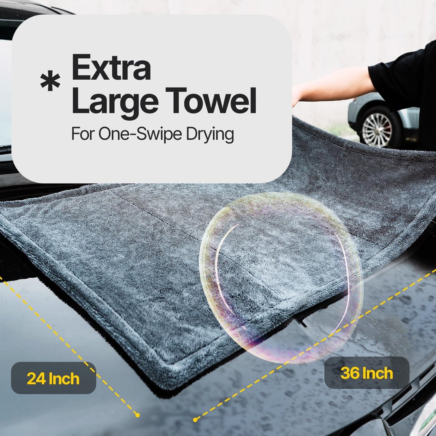 Crystal Clean 1300GSM Microfiber Towels for Cars – XL Drying Towel 2-Pack (24x36 & 12x12) with Double Twisted Loop, Professional Detailing Towel Car Detailers - Quick Dry, Paint Safe & Swirl-Free