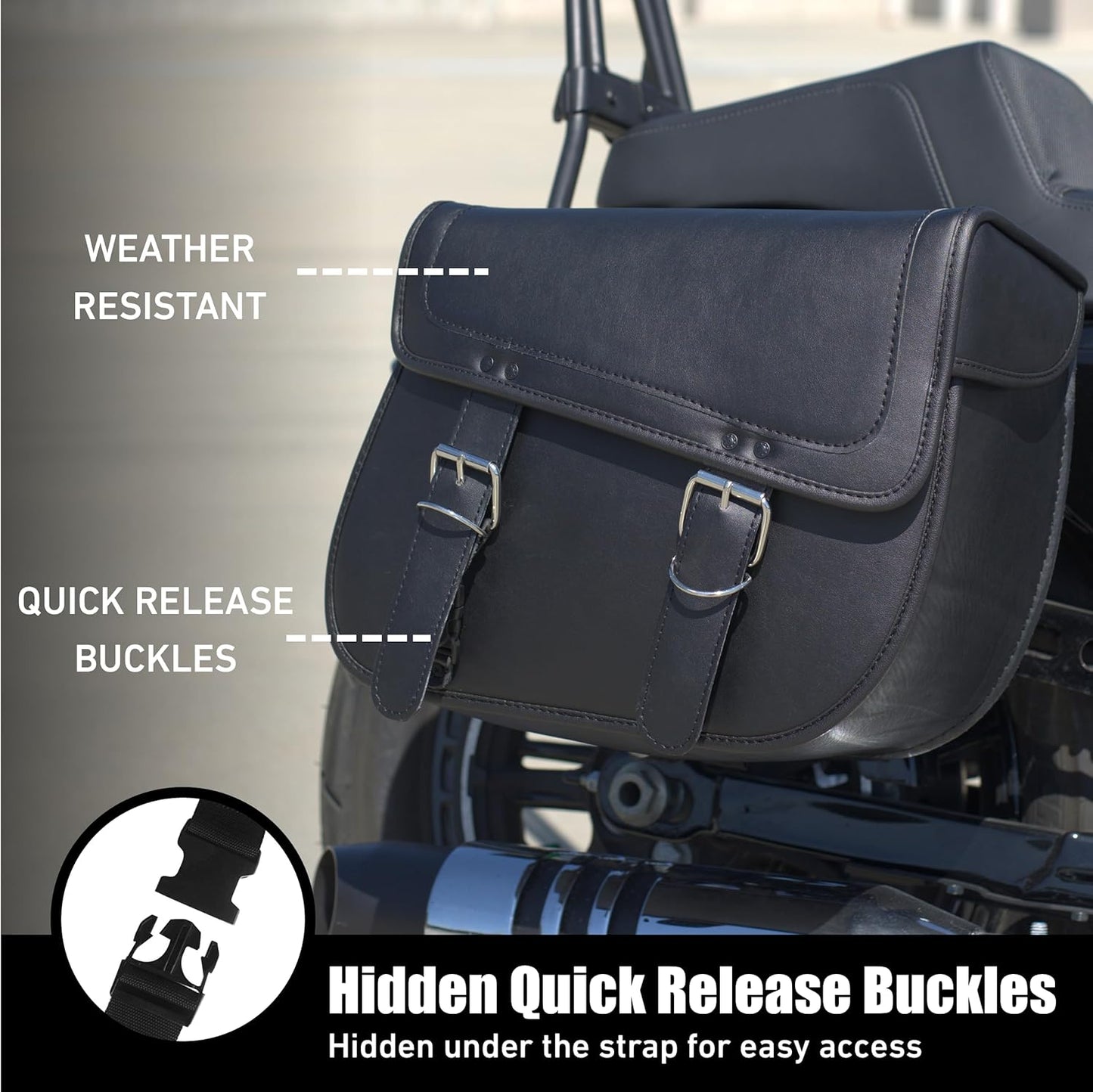 Nomad Leather Motorcycle Saddlebags Large Quick-Easy Universal Fit Throw Over Saddle Bags Cruiser Biker Side Bags (Black)