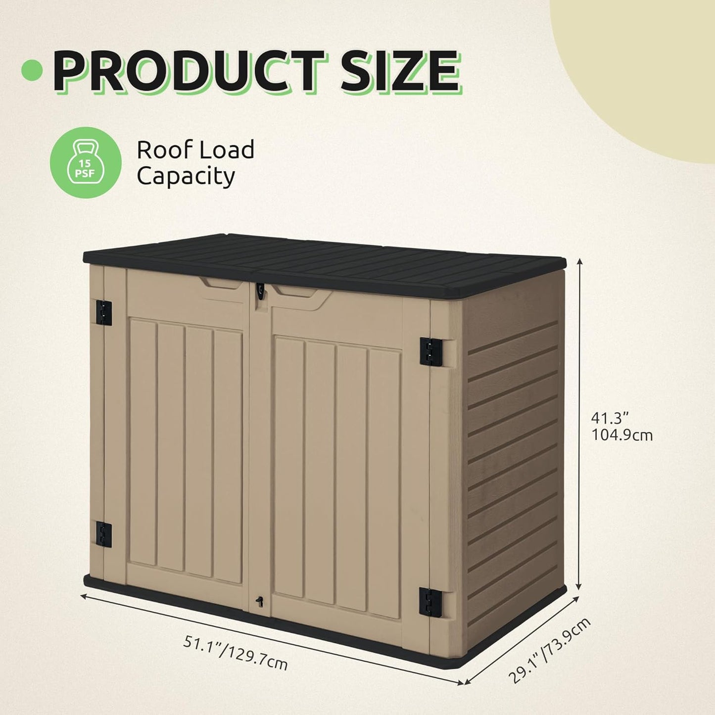 GOOBED Horizontal Shed with Padlock Latch, Outdoor Storage Shed for Backyard and Garden, 35 Cu Ft Small Storage, Waterproof, Easy Assembly, Brown