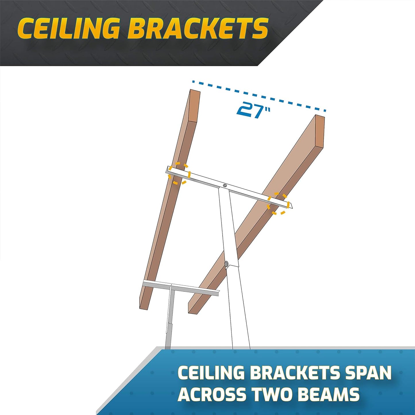 MonsterRax Overhead Garage Storage Racks 4x6, Ceiling Mounted Shelving, Adjustable Hanging Storage Organizer, Heavy Duty Steel, Holds 500 Pounds, Color: White, Adjusts 18"-33” off Ceiling