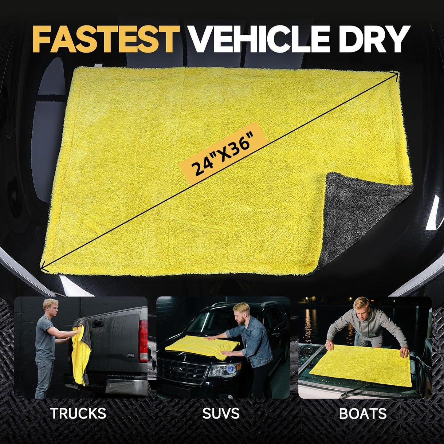 Car Drying Towel,Extra Large 36"x24" Microfiber Towel for Cars XL,Quick-Dry, Streak-Free,No Water Spots,Car Cleaning & Detailing Supplies,Double-Sided High Absorbency Edgeless Design