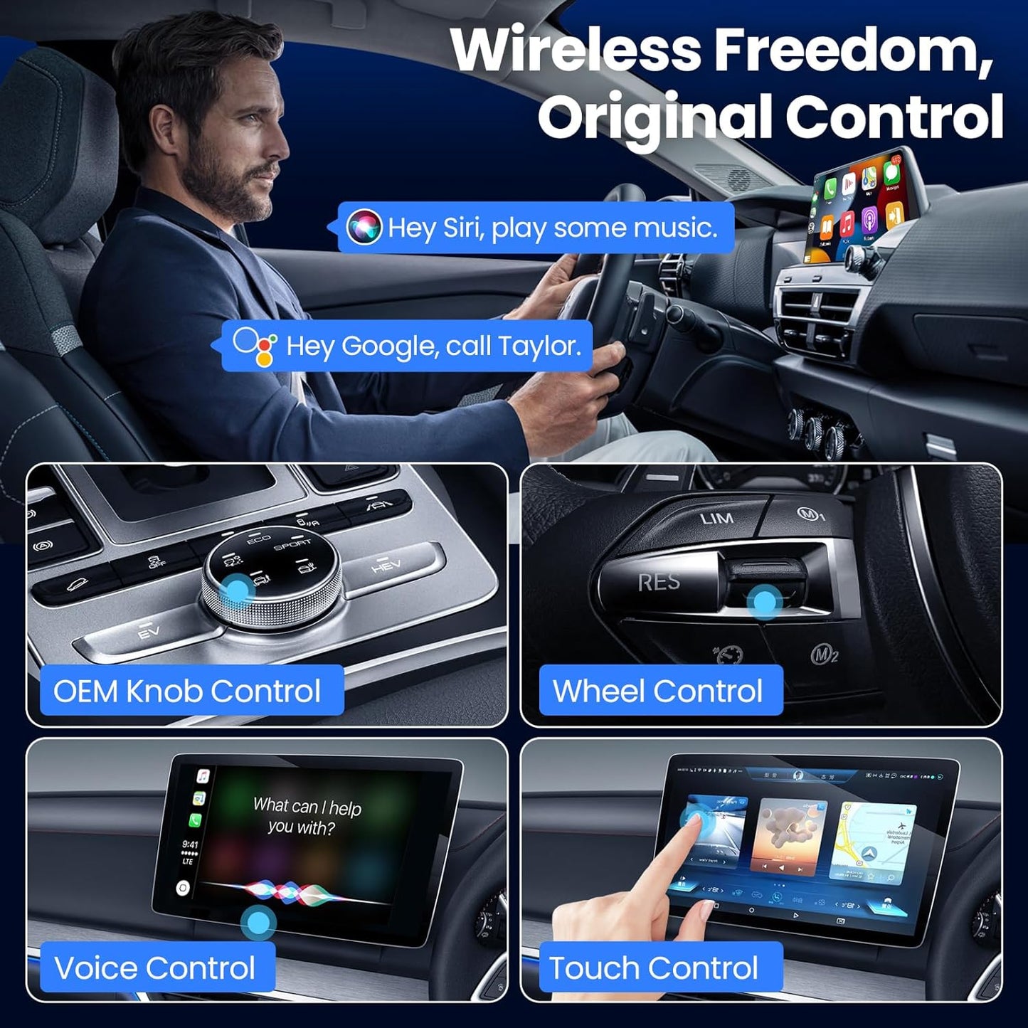Wireless CarPlay Adapter & Android Auto, 2-in-1 CarPlay Adapter Convert Wired to Wireless, Mini Size with USB A & USB-C Extension Cable, Plug & Play, Stable Connection & No Delay