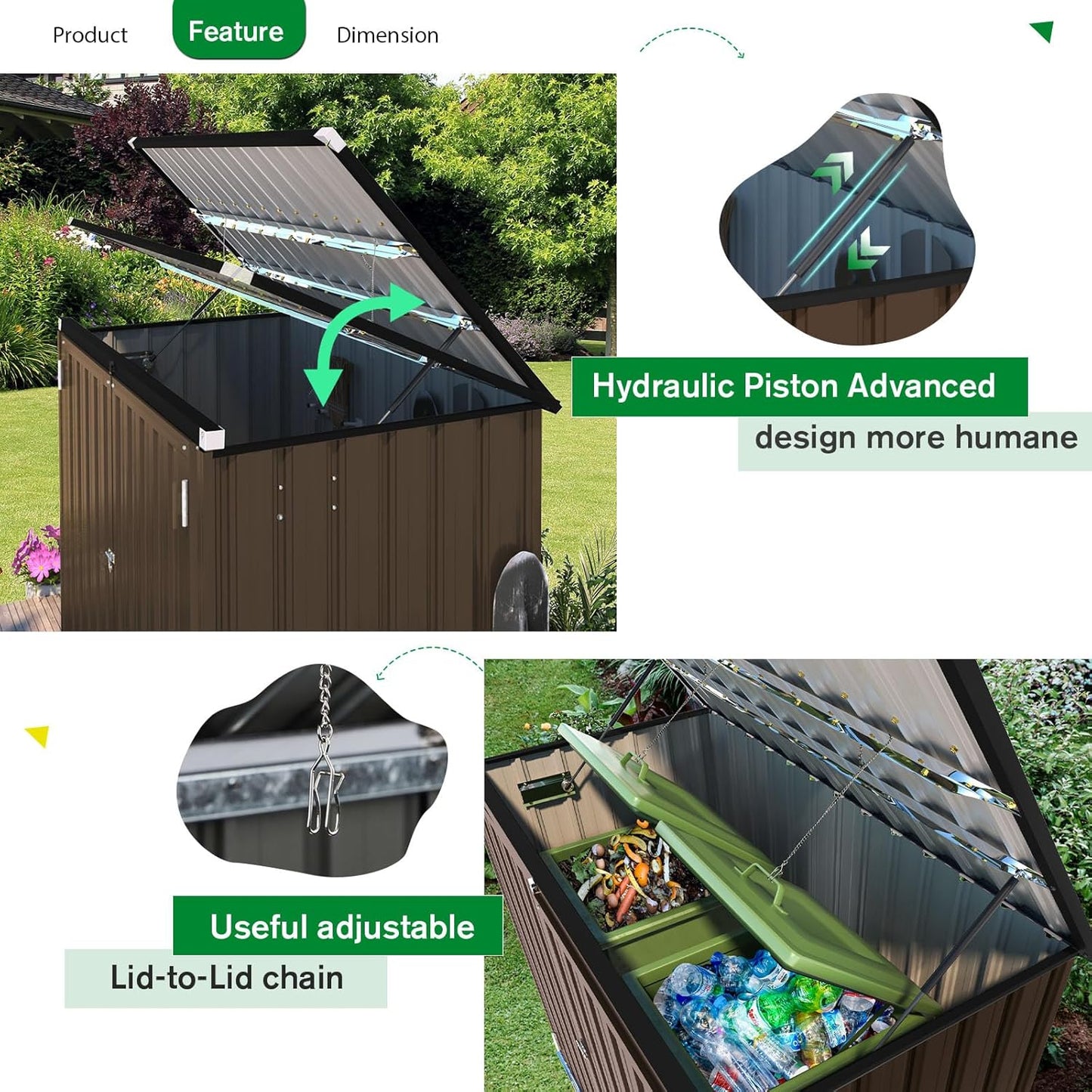 AECOJOY Outdoor Trash Can Storage, 46 Cu.Ft Outdoor Garbage Can Storage Shed, Horizontal Storage Cabinet Waterproof, Bicycle Sheds & Outdoor Storage Clearance in Brown