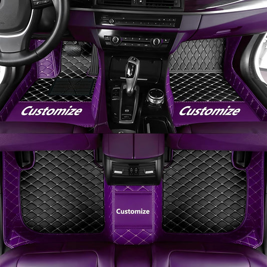 Custom Personalized Floor Mats for Cars，Luxury Full Coverage All Car Floor Mats，Anti-Slip Leather Car Mat Set ，Custom Floor Mats for 99% of Cars, Trucks & SUVs. (Purple and Black)
