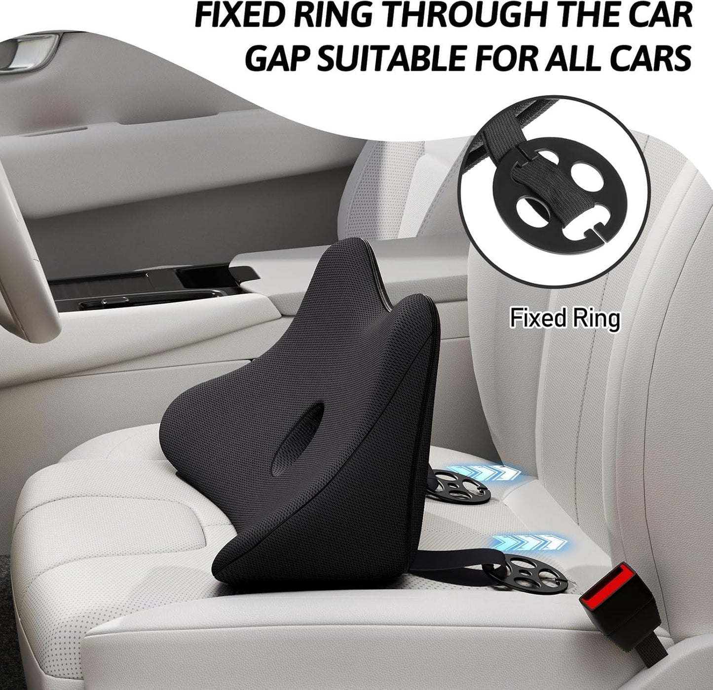 Benazcap Lumbar Support Pillow for Car, Lower Back Support Pillow for Sciatica & Back Pain Relief, 2 in 1 Memory Foam Seat Cushion for Office Chair, Car Seat - Black