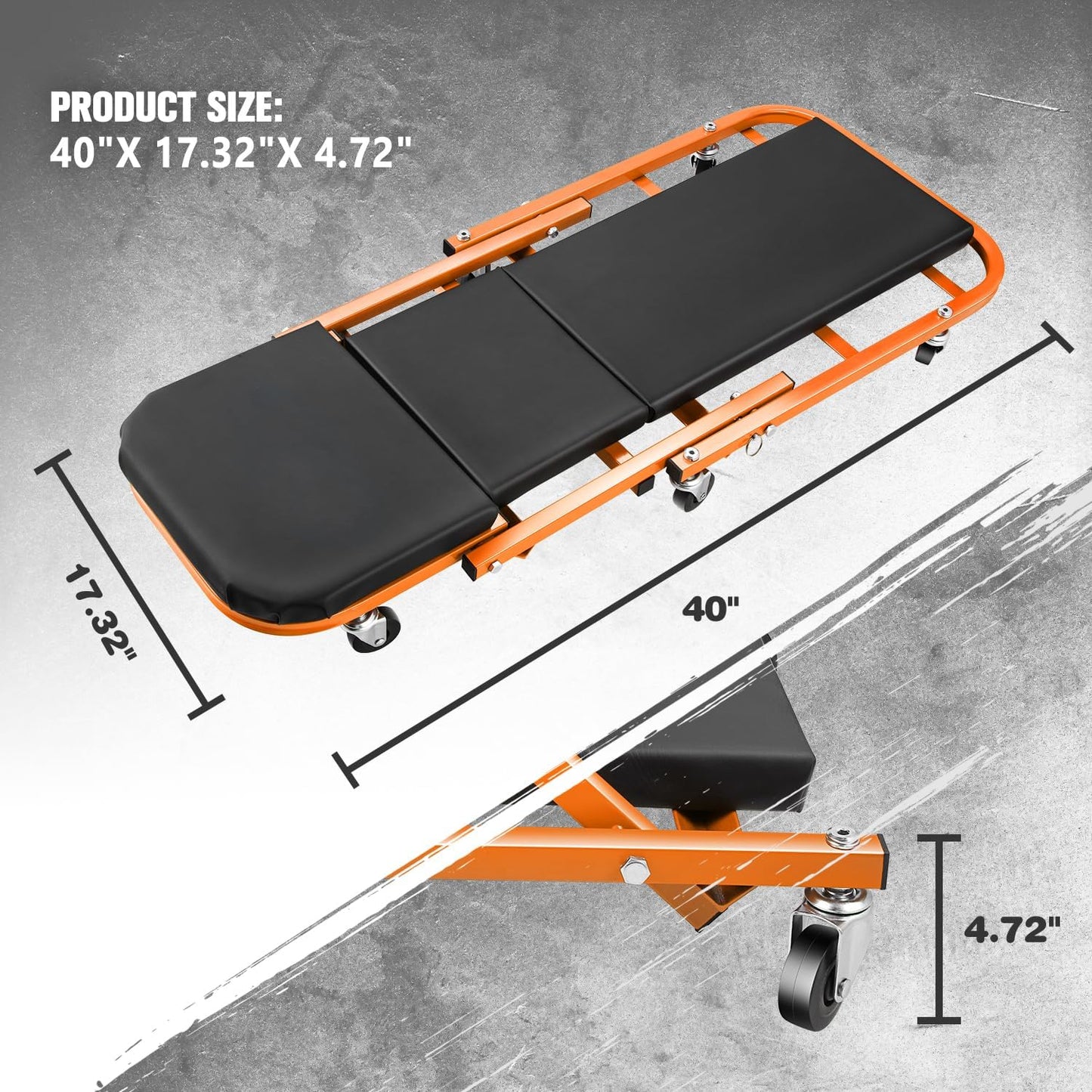 DNA MOTORING 40 Inches Folding 2 in 1 Rolling Z Creeper, Adjustable Roller Garage Chair Lay Down or Sit, 6 Pcs 2" Casters, 150kg Weight Capacity, Orange, TOOLS-00187-OG
