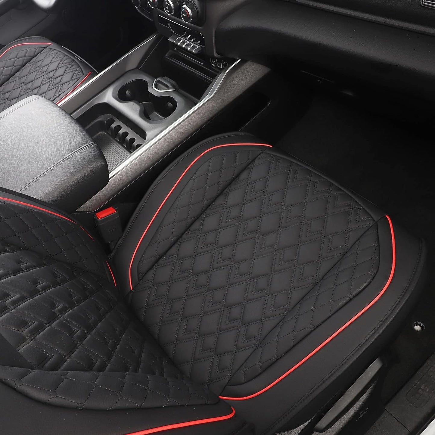 JOJOBAY Car Seat Covers for Dodge Ram Full Set,Fit Ram 2009-2025 1500/2500/3500 Pick-up Truck,Crew,Regular,Quad,Mega Cab,Waterproof Leather Seat Covers Protectors（5 PCS Full Set,Black/Red）