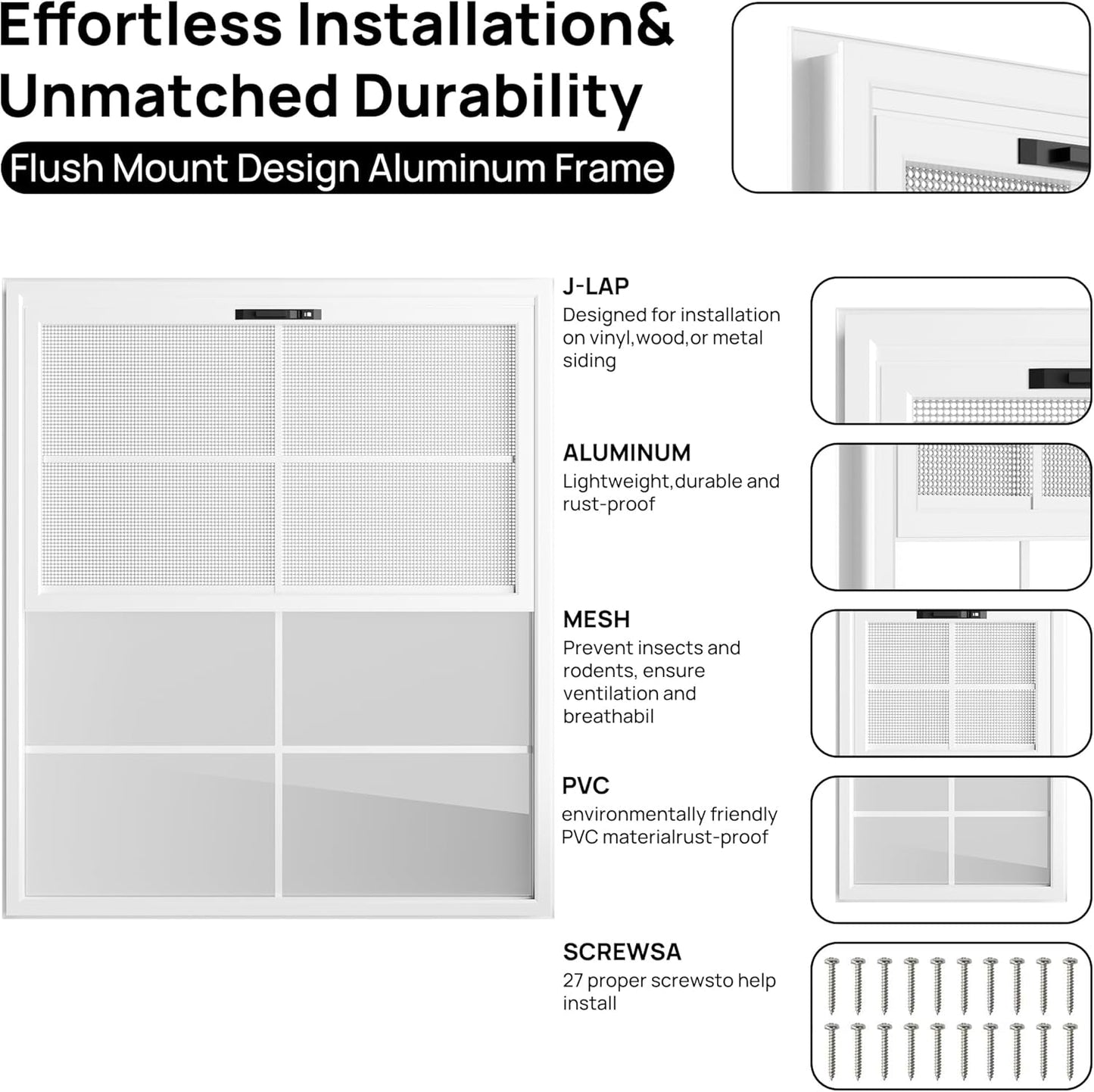 2 Pack 24" x 27"Shed Window, with Tempered Glass and Fiberglass Screen for Shed, Chicken Coop, Playhouse, Household, Garage