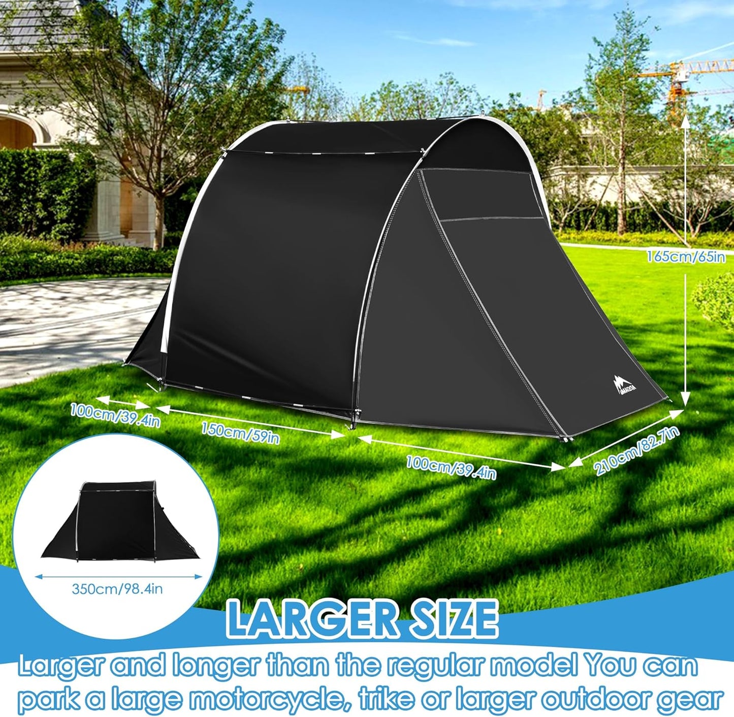 11.5'*6.9'*5.4' Bike Storage Shed Tent, Outdoor Portable Bike Storage, 210D Oxford Fabric PU4000 Waterproof, 2 Rolling Doors, Store 4~8 Bikes, Motorcycles or Large Motorcycles, Without Floor