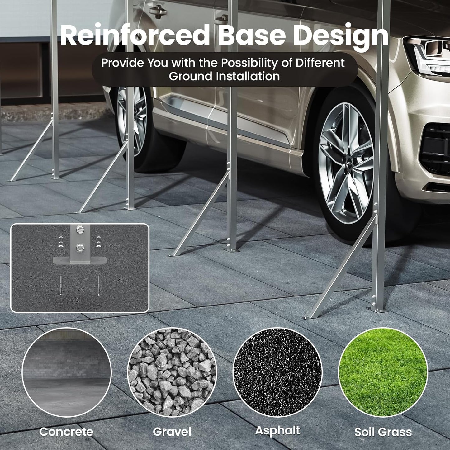 12x20ft Heavy Duty Metal Carport – Outdoor Galvanized Garage, Sturdy Structure, All-Weather Protection, Easy Assembly for Cars, Trucks, Boats, Tractors, and Outdoor Storage (Grey, 12x20FT)