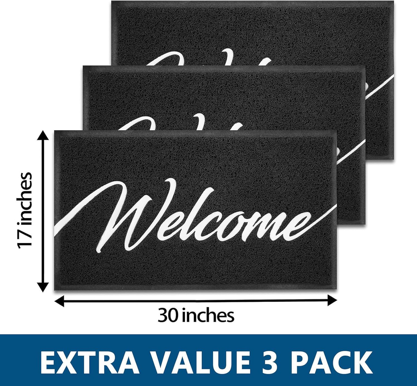 EARTHALL Door Mat 3-Pack Outside Inside Welcome Doormat 30"x17.5" Durable Floor Mat Non Slip Rug Ultra Absorb Mud Easy Clean Front Doormat for Garage, Entryway, Patio, High Traffic Areas, Black