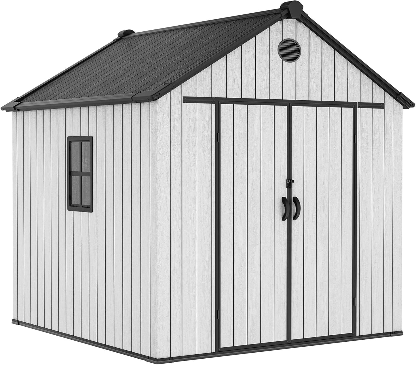 YITAHOME 8 x 8 ft Outdoor Plastic Storage Shed with Floor, Waterproof Garden Shed with Lockable Door, Windows & Vents, Plastic Tool Storage for Patio Furniture, Lawn Mower, Bike Storage