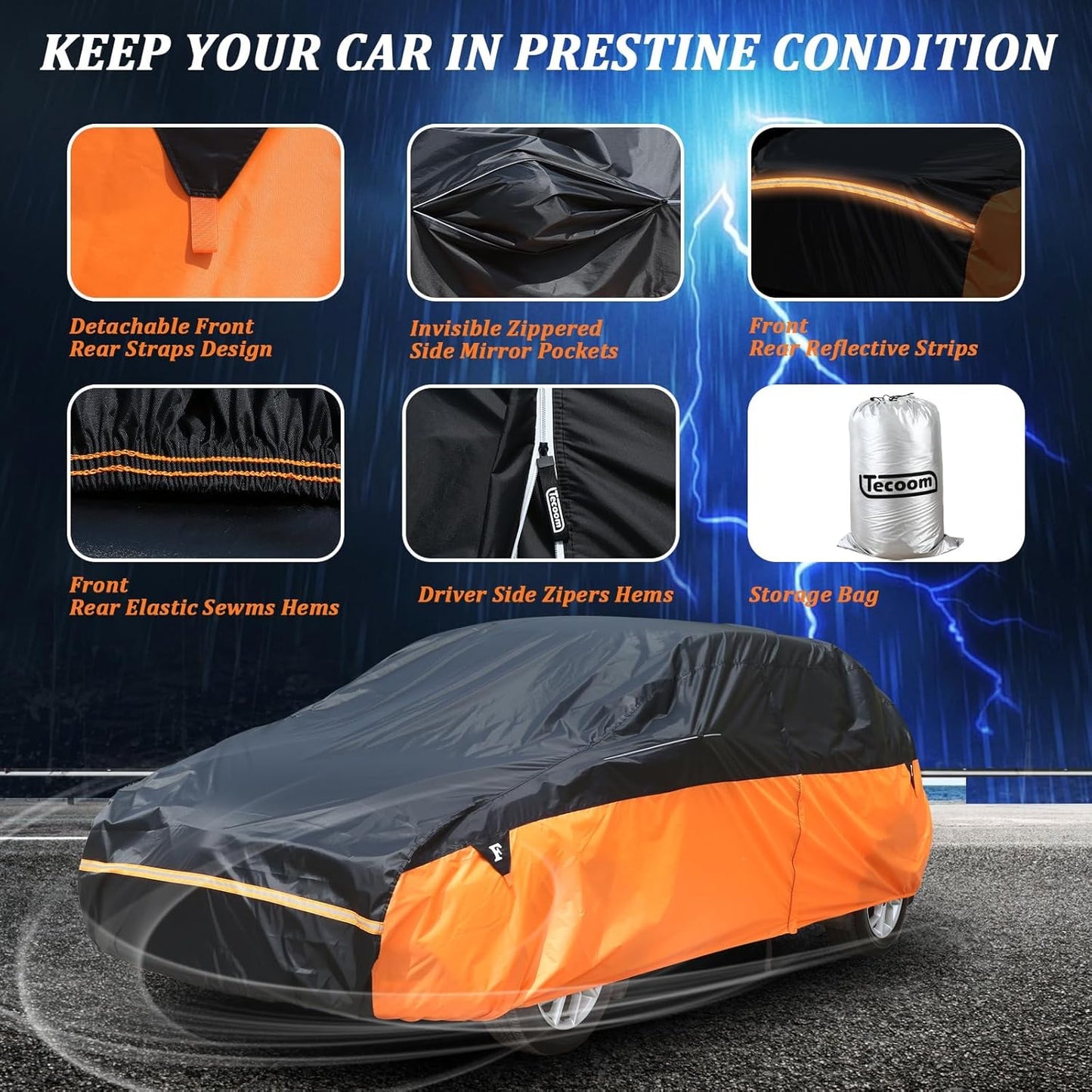 Car Cover Waterproof All Weather for Automobiles, Snowproof UV Protection Windproof Outdoor Full car Cover for All Weather Indoor Outdoor，Universal Fit for Sedan (Length 160-210 inches)