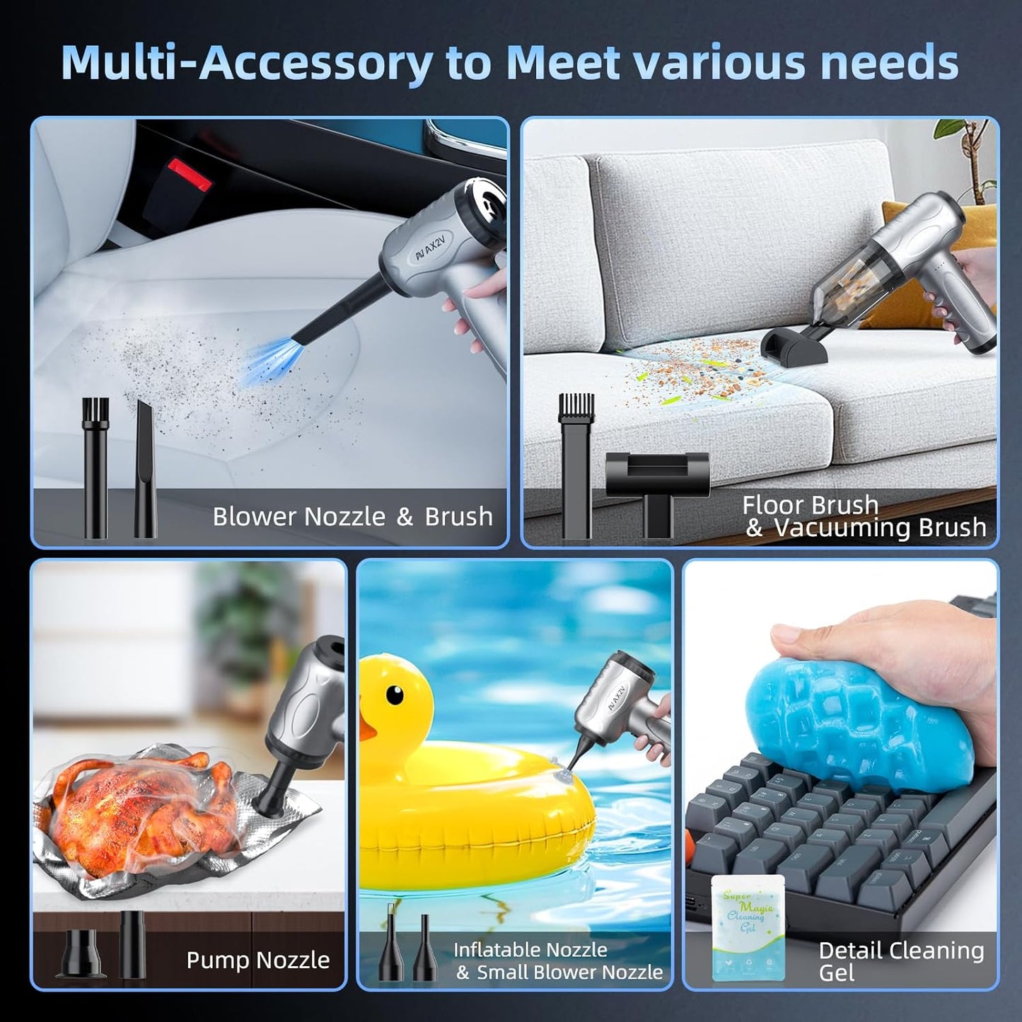 2-in-1 Car Vacuum & Air Duster,70W/16kpa/1200000RPM/35 Mins,High Powerful Dust Cleaner Portable Compressed Air Blower,Lightweight Handheld Mini Vacuum for Car/Home/Office