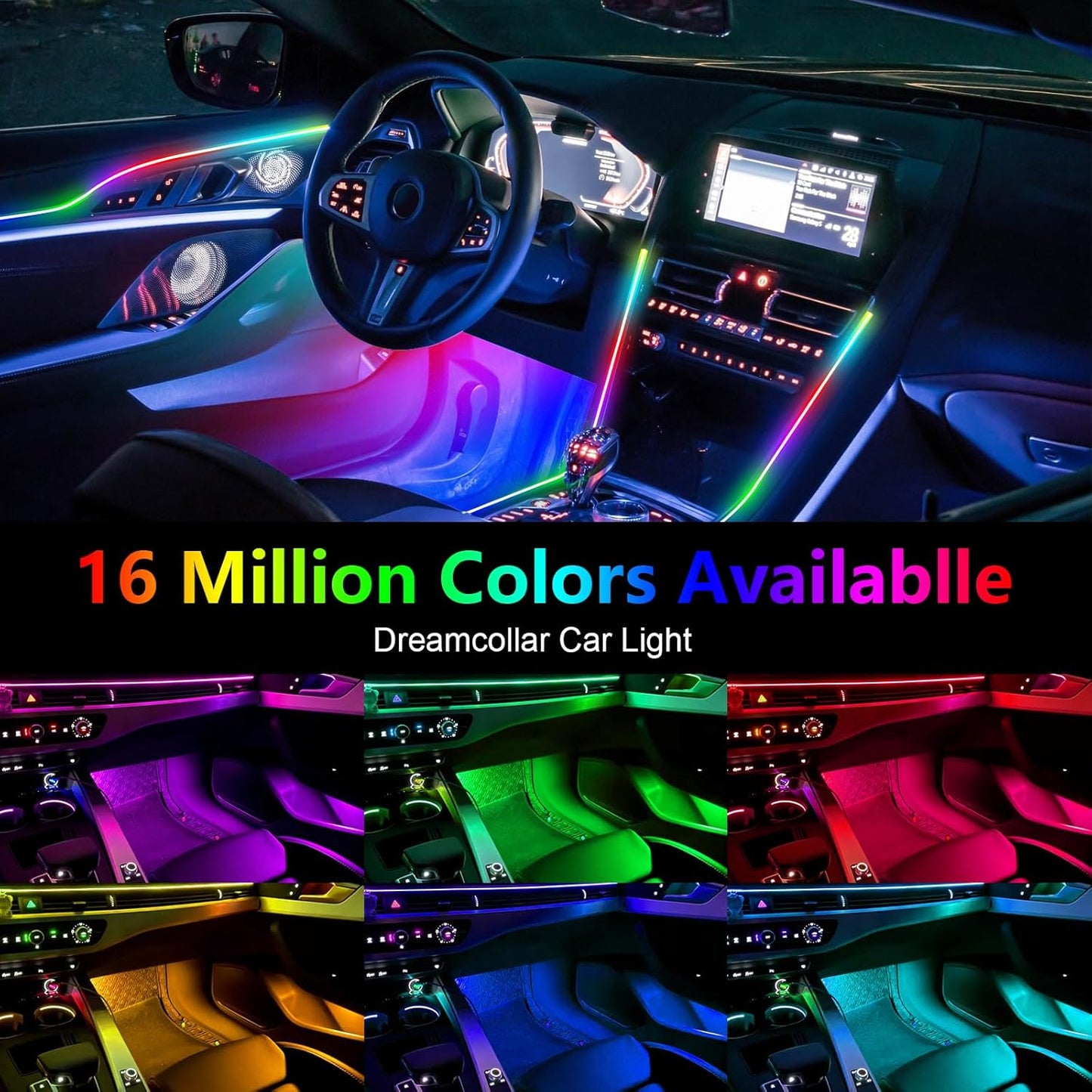 WEBUPAR Dreamcolor Acrylic Car Lights, 6 in 1 LED Strip Lights with APP Control and 213 Color Modes, Decorative Lights, Neon Ambient Lighting Kits