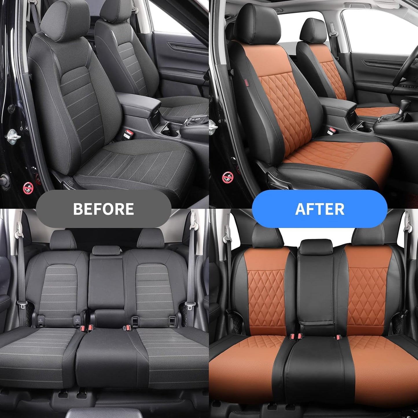 coverdream CRV Waterproof Leather Seat Covers Custom Fit for 2015 2016 Honda CRV LX,EX,SE,EX-LTouring,Full Coverage,Airbag Compatible,Seat Protector(Full Set,Black&Brown)
