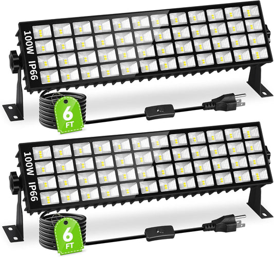 2 Pack LED Shop Lights, 100W 11000LM Plug in Garage Light with 6FT Power Cord, IP66 Waterproof Work Bench Shop Lights for Garage, Workshop, Warehouse, Outdoor, Yard, Garden