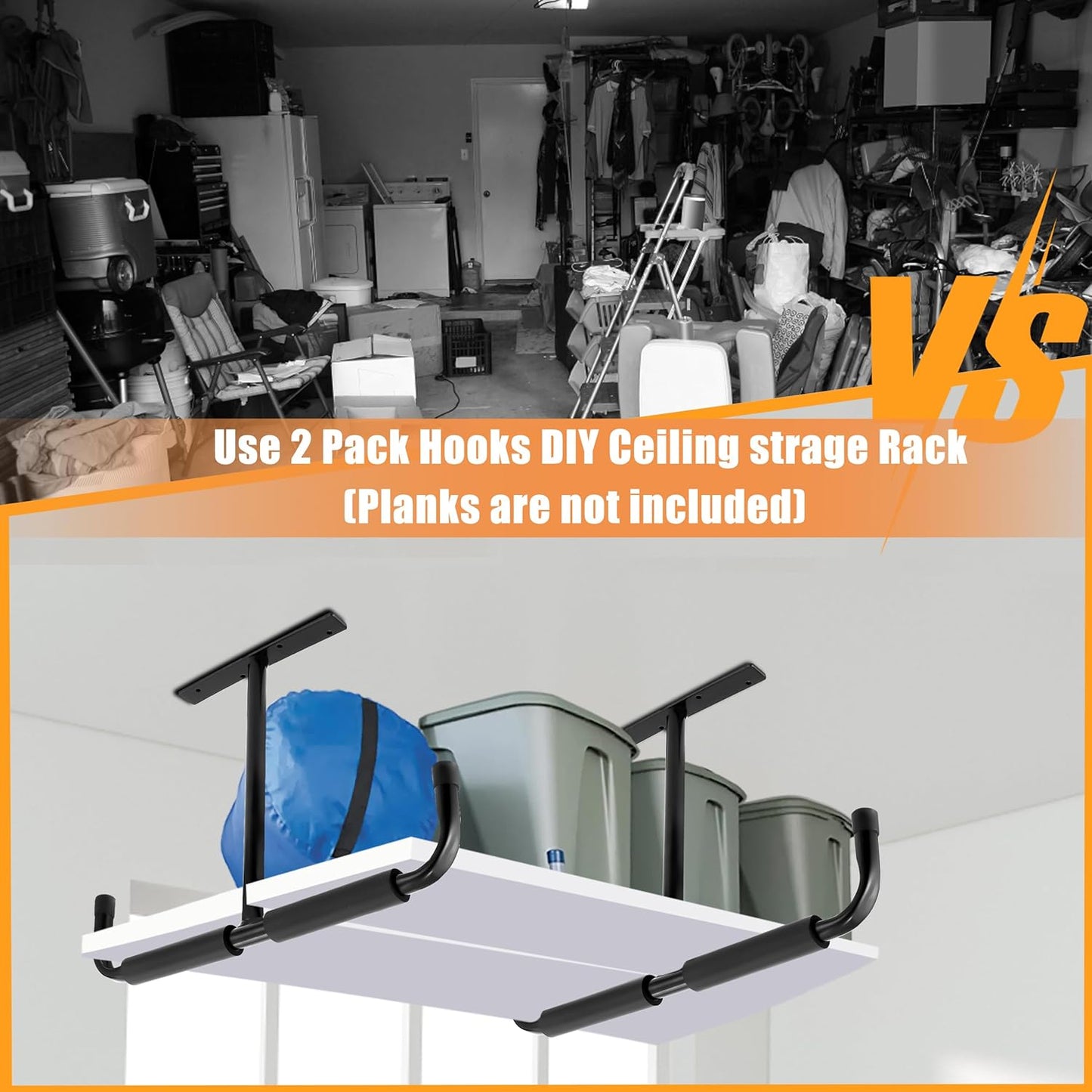 Sinoer Garage Ceiling Storage Hooks,Wall Mounted Hooks, Heavy Duty Utility Hooks for Ladder,Bike,Wood, Tools & Other Bulky Items (4 Pack, Black)