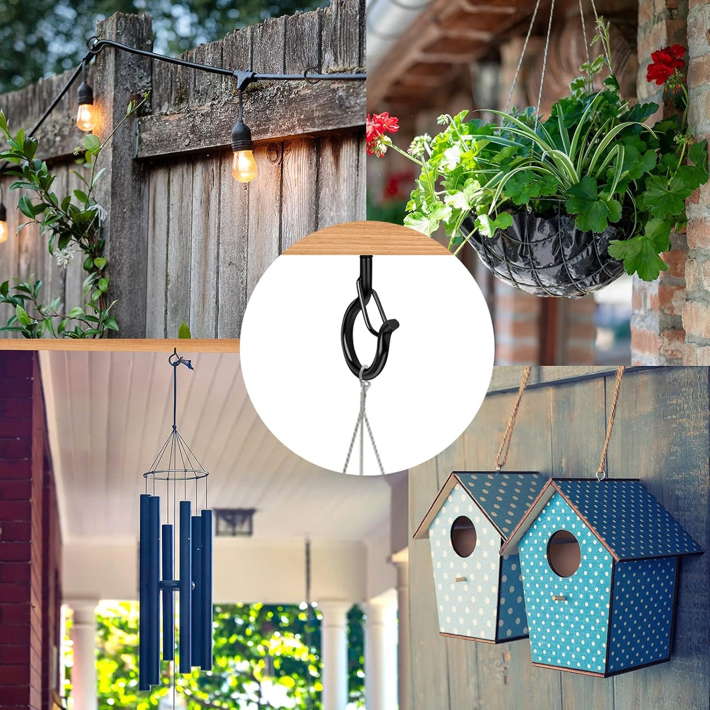 24 PCS Q-Hanger Hooks, Screw Hooks for Outdoor String Lights, Safety Buckle Design Cup Eye Hook for Hanging Christmas Lights, Plants, Wind Chimes, Mounted on Wall Ceiling, Include 1 Wing Nut Driver