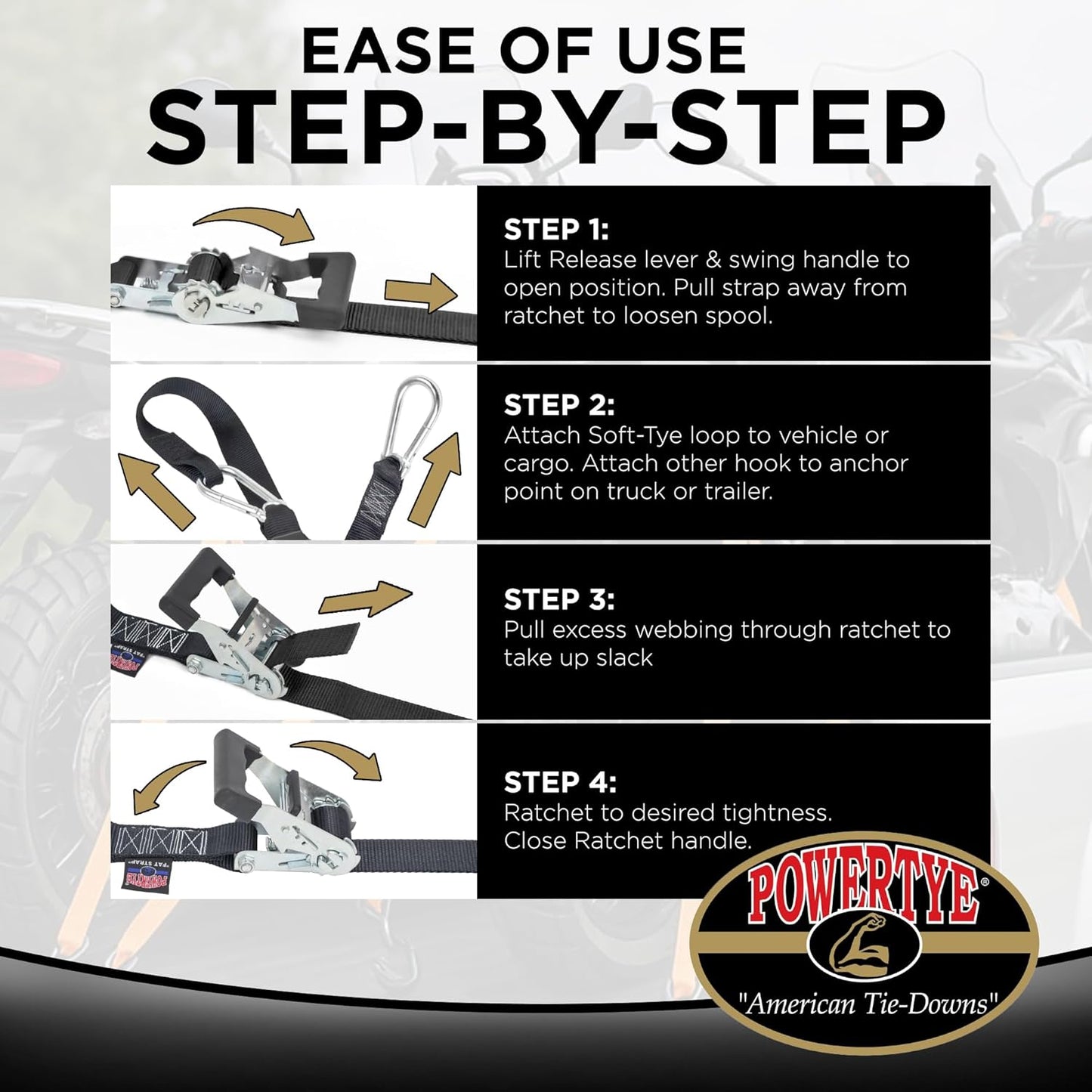 PowerTye 1.5in x 6.5ft Heavy Duty Ratchet Tie-Down Straps with Soft-Tye and Carabiner Hooks - 1,000 lb Working Load Limit / 3,000 lb Breaking Strength - Made in USA - Red/Black Pair