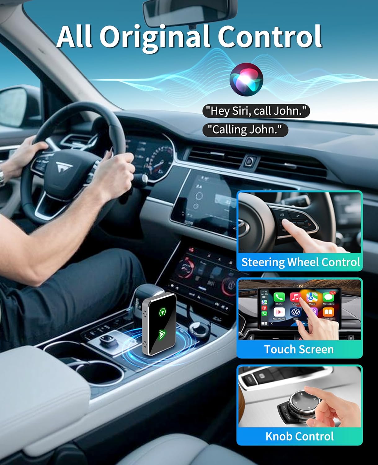 Wireless CarPlay Adapter for IPhone, 2025 Upgrade 2-in-1 CarPlay & Android Auto Adapter, Mini Size Converts Wired to Wireless Car Play with USB & Type-C, Plug and Play, Stable Control & No Delay
