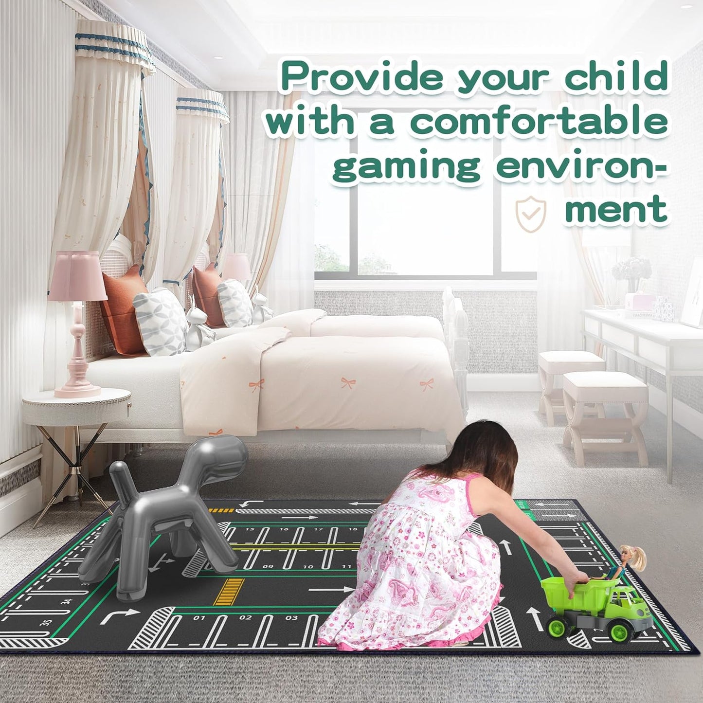 Play Mat 5'x 6'6" Traffic System Playmat Car Rugs for Toy Boys Carpet City Pretend Play Carpet Educational Road Traffic Play Mat for Bedroom Play Room Non-Slip Washable