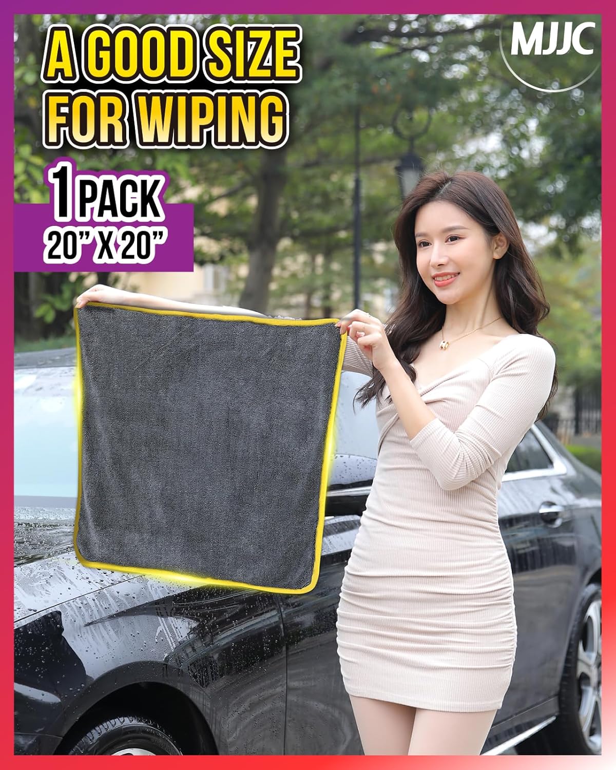 MJJC Pro Dryer Plush Silk Microfiber Drying Towel (20” x 20” (1-Pack)) Cars,Trucks, SUVs, RVs, Home