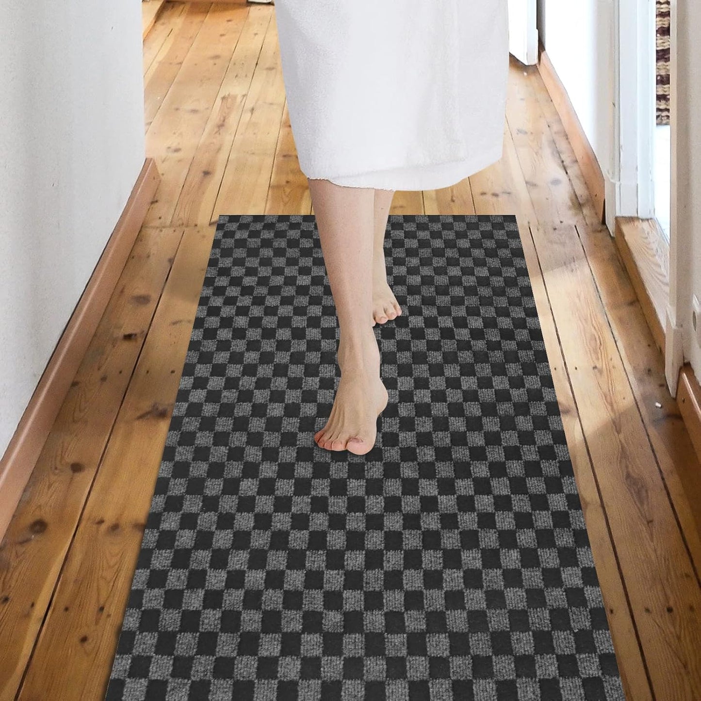 Custom Size Backed Non-Slip Area Rugs Runner, Easy Clean, Waterproof Runner Rugs for Hallway Entryway, Kitchen, Laundry, 4FT x 48FT, Gray Checkered