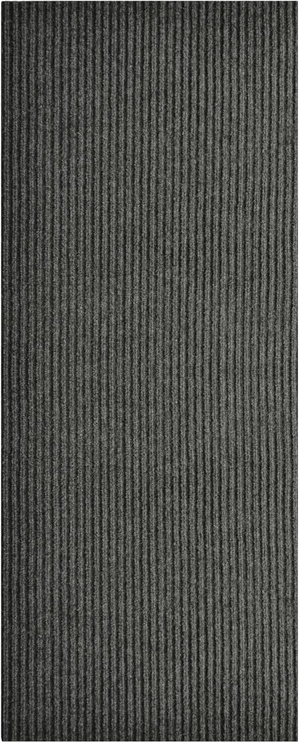 iCustomRug Spartan Weather Warrior Indoor/Outdoor Utility Ribbed Carpet Runner with Non-Slip Thermoplastic Rubber Backing, 3ft X 48ft in Charcoal