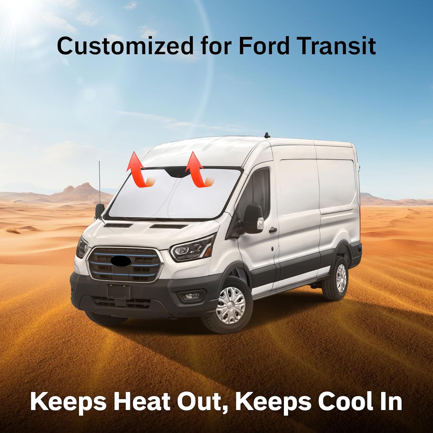 for Ford Transit 2015-2024 2025Windshield Sunshade Compatible-EcoNour 240T Polyester Material Cars Sun Visor Reflector Blocks UV Rays - Foldable Sunshade Interior Protection Accessories