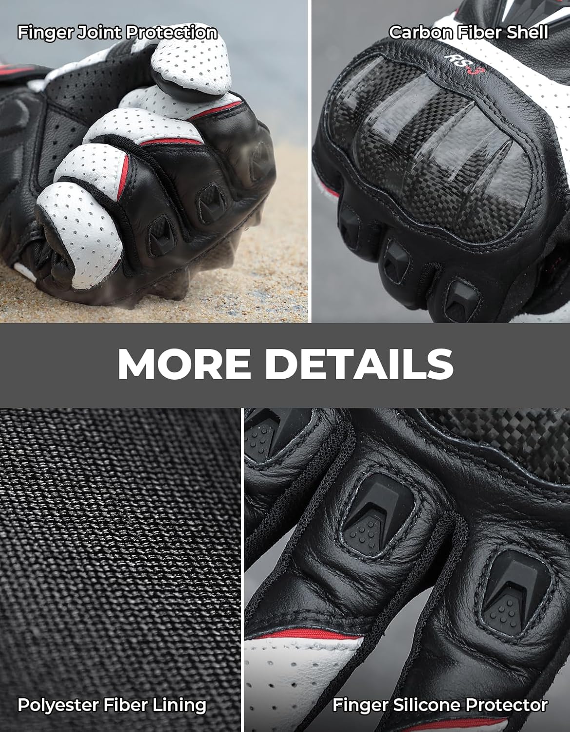 KEMIMOTO Sheepskin Leather Motorcycle Gloves for Men, Protective Motorcycle Gloves for Motocross Motorbike Dirt Bike Bicycle Racing ATV UTV