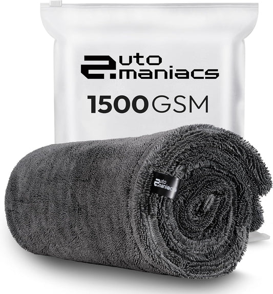 AutoManiacs Drying Towel for Car Detailing, 1500 GSM Ultra Super Absorbent, 24"x36" XL Soft Microfiber Towels for Cars, Twisted-Loop & Streak Free Microfiber Towels for Cars, Trucks, SUVs