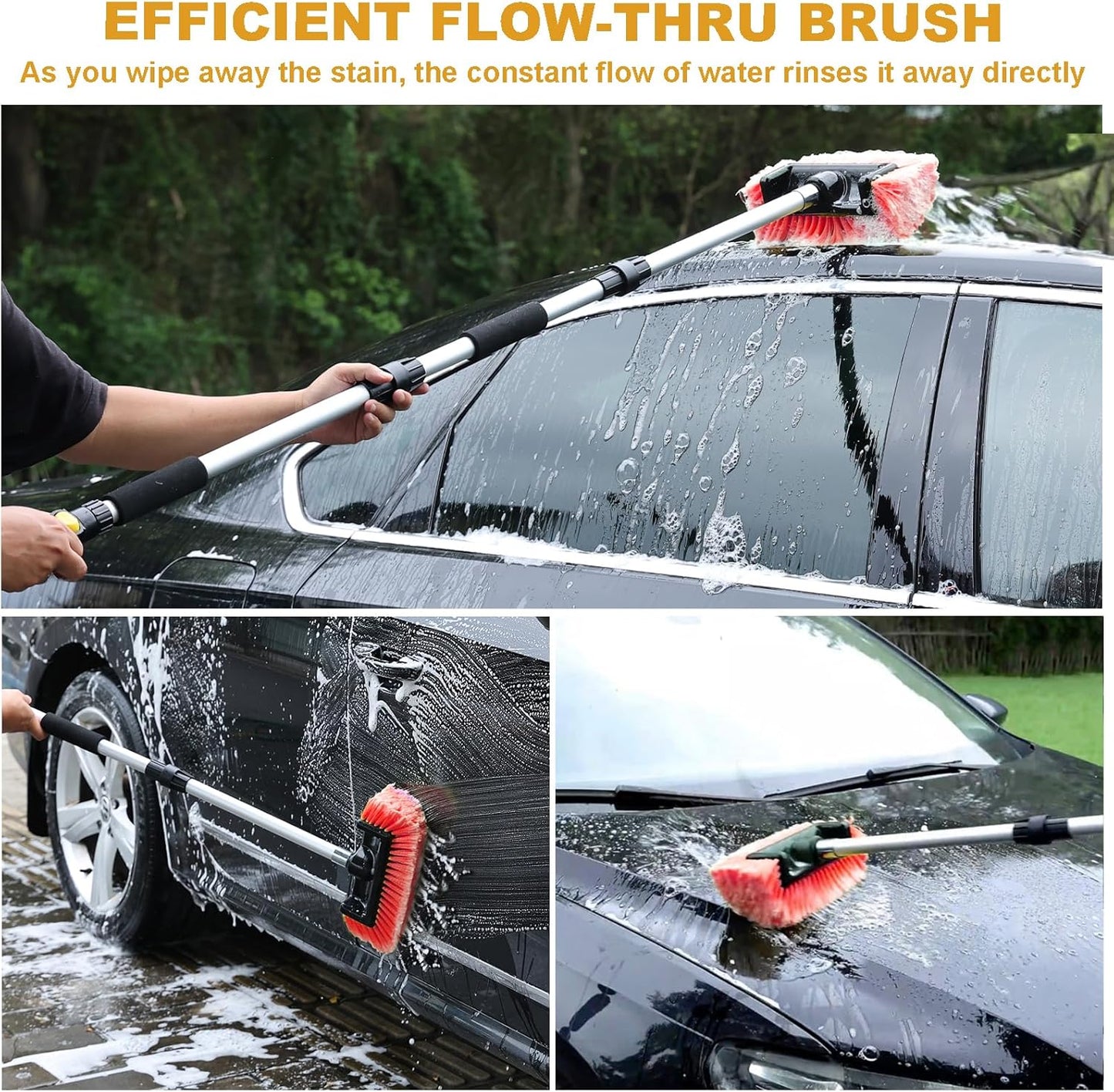 69 Inches Car Wash Brush with Long Handle for Car Truck Boat Washing (Orange)