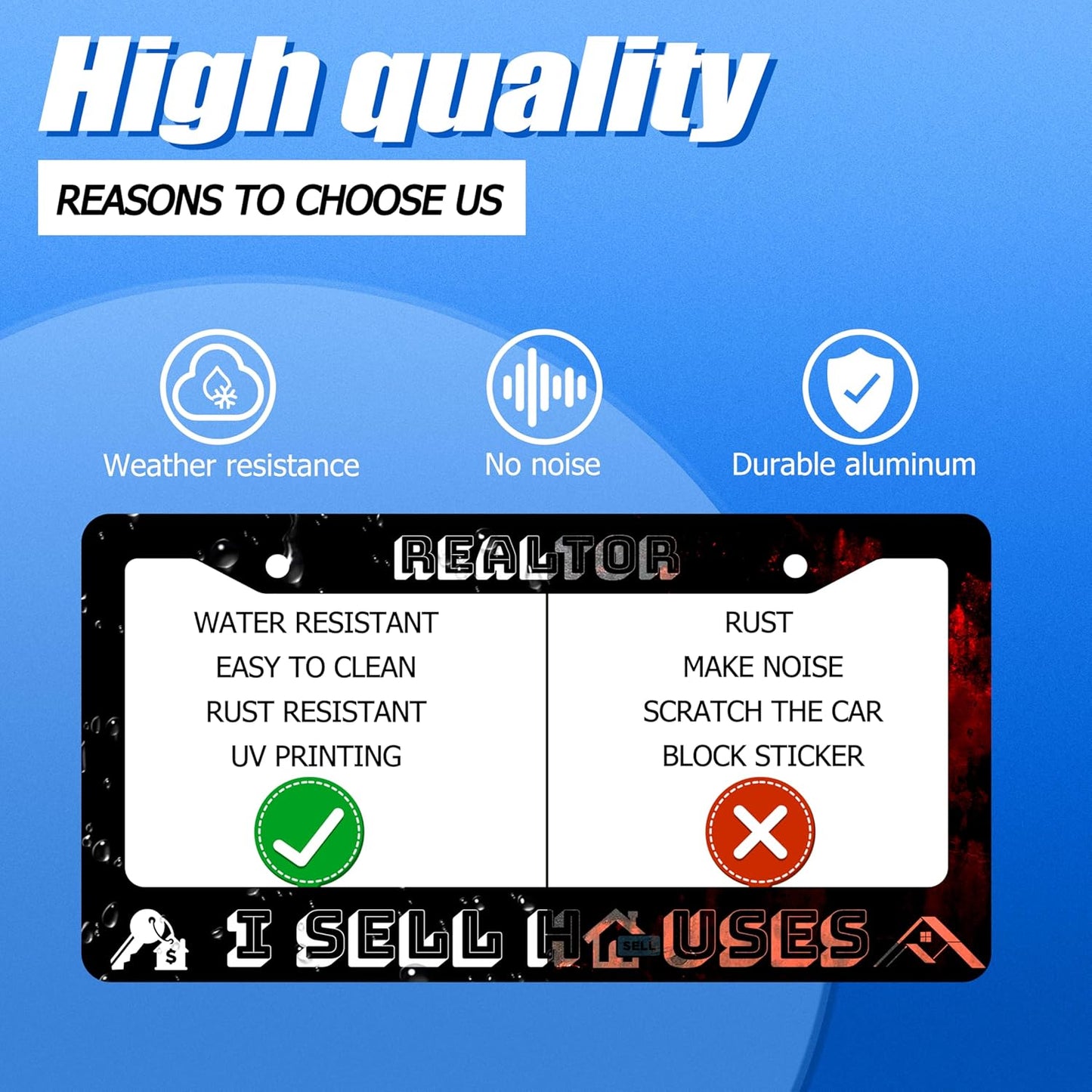 Realtor I Sell Houses License Plate Frame Funny License Plate Stainless Steel Black License Plate Holder Men Women Personalized Car Accessory Decoration 12.3" x 6.3"