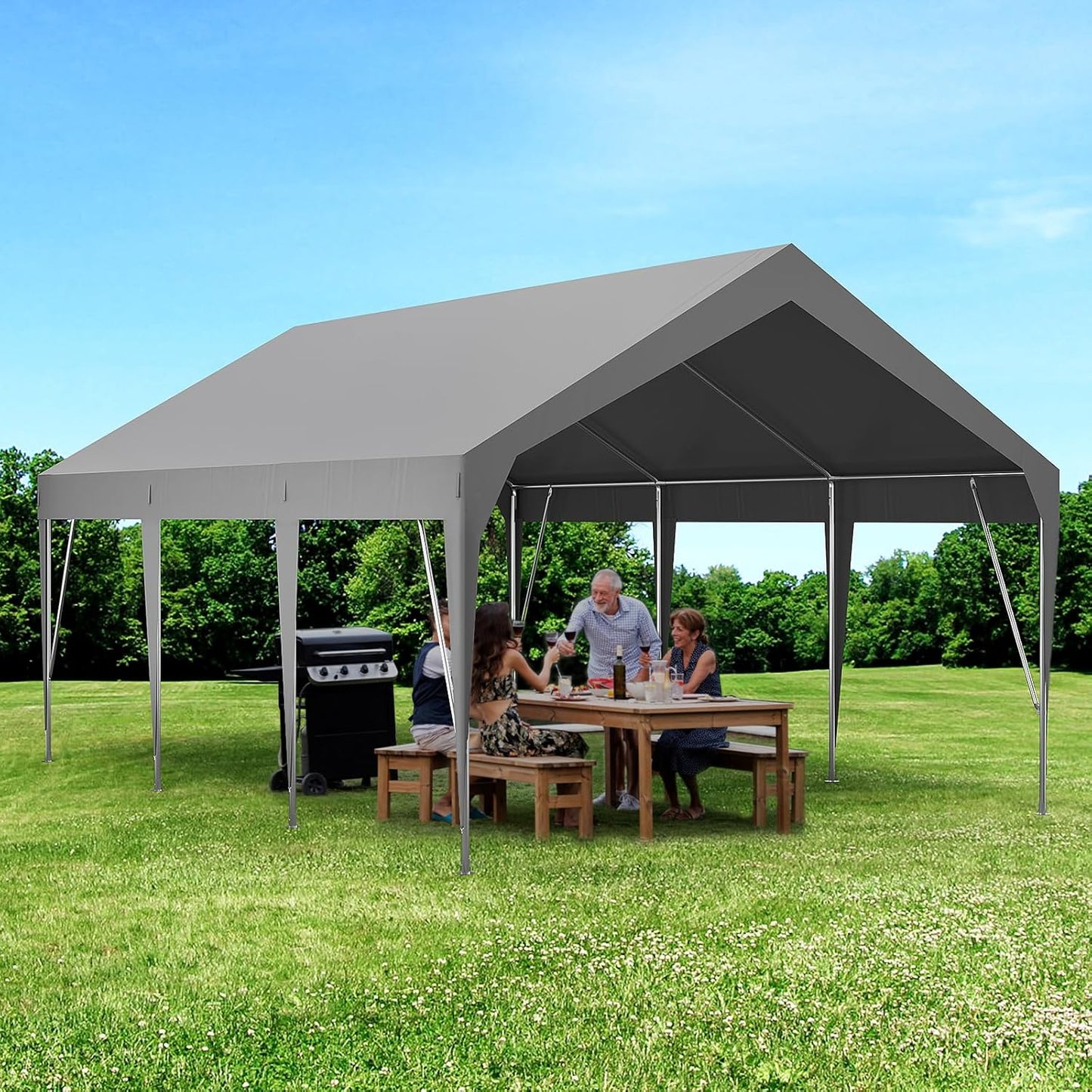 13x20ft Heavy Duty Carport Outdoor Car Canopy UV Resistant Waterproof Party Tent All-Season Portable Garage Gazebo Shelter for Car, Storage Shed (Gray)