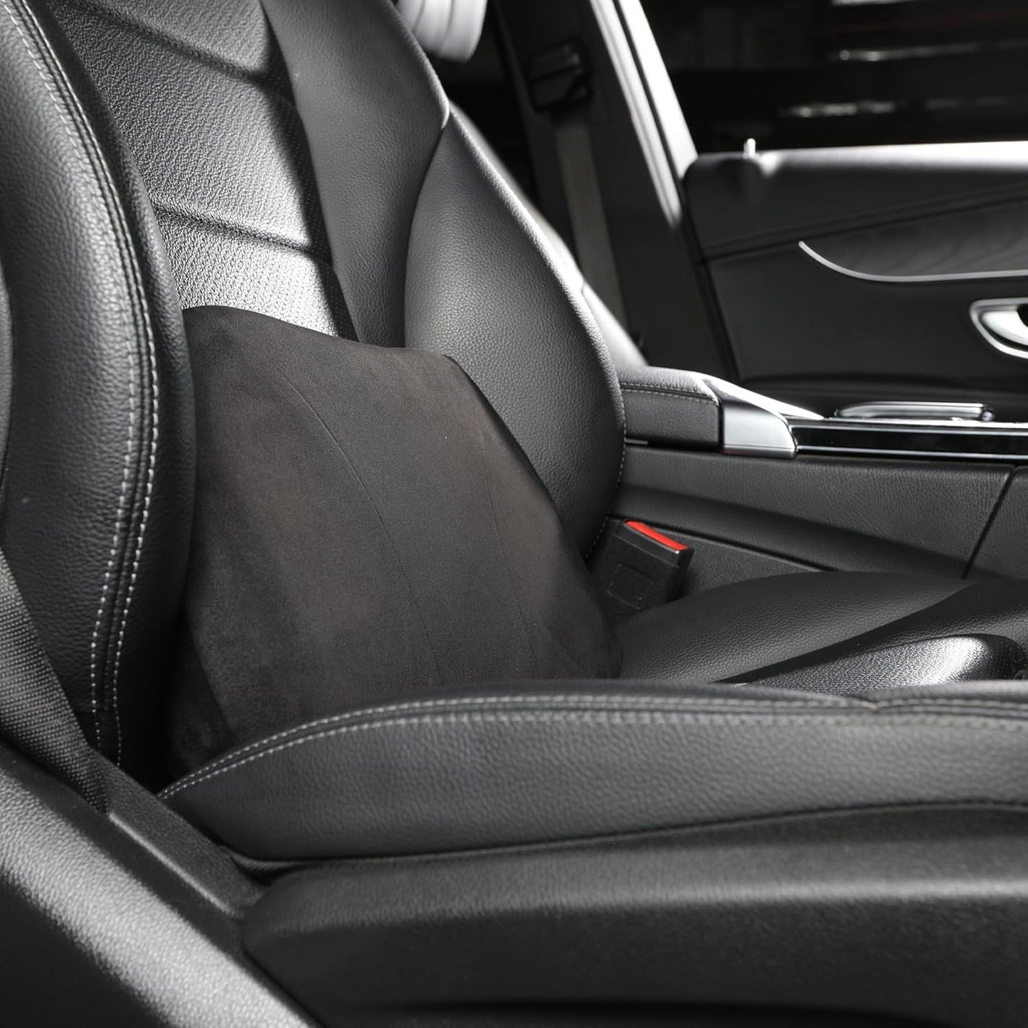 1P Lumbar Support Pillow,15.5x8.7 Memory Foam,Superfiber Suede,Drive car Back Pillows,seat,Office,Rest,Improve Posture(Black)