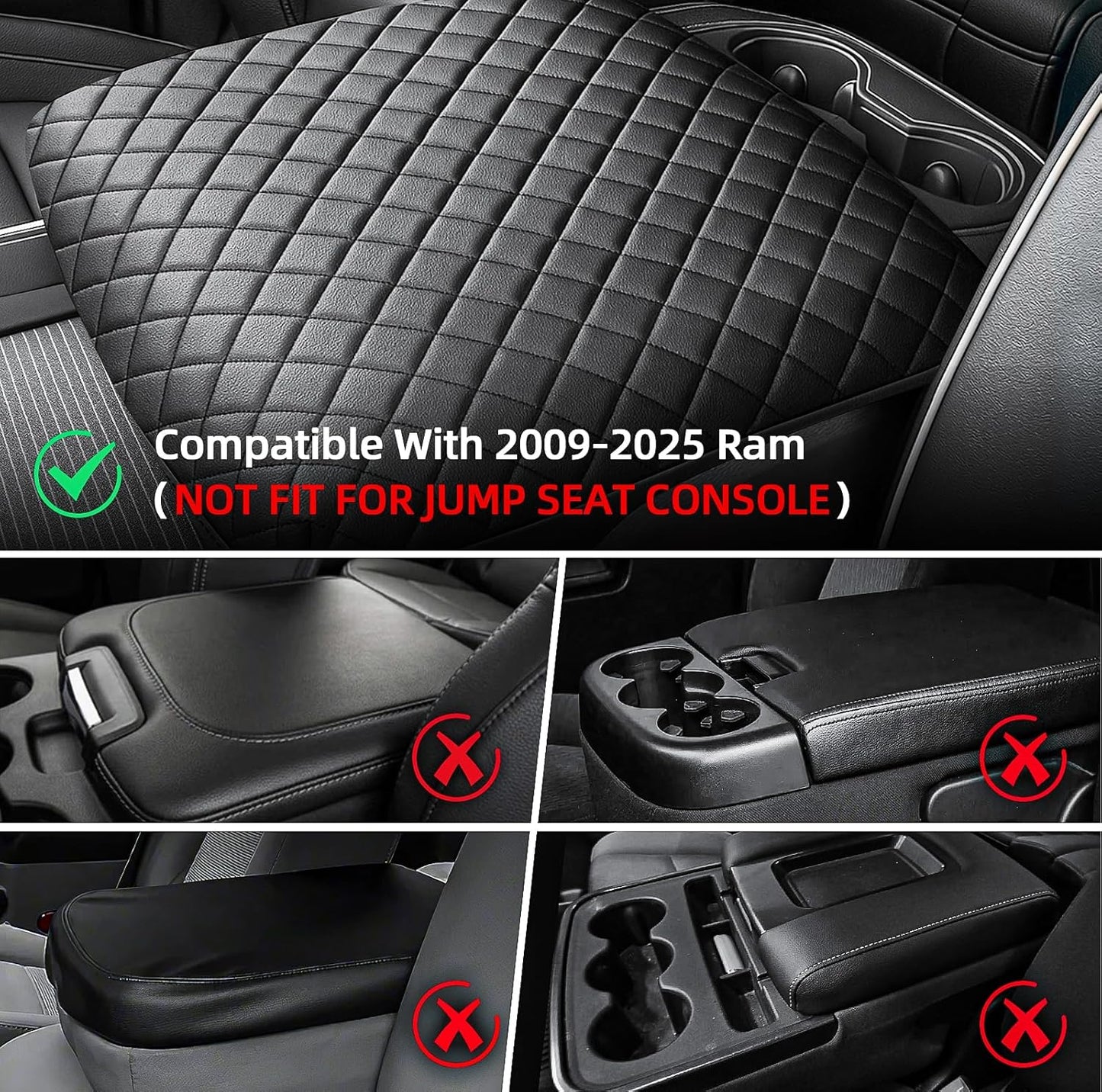 Center Console Cover Compatible with 2009-2025 Ram, Leather Arm Rest Armrest Cover for Car, Middle Console Cover, Full Protection Armrest Cover Lid Pad Cushion