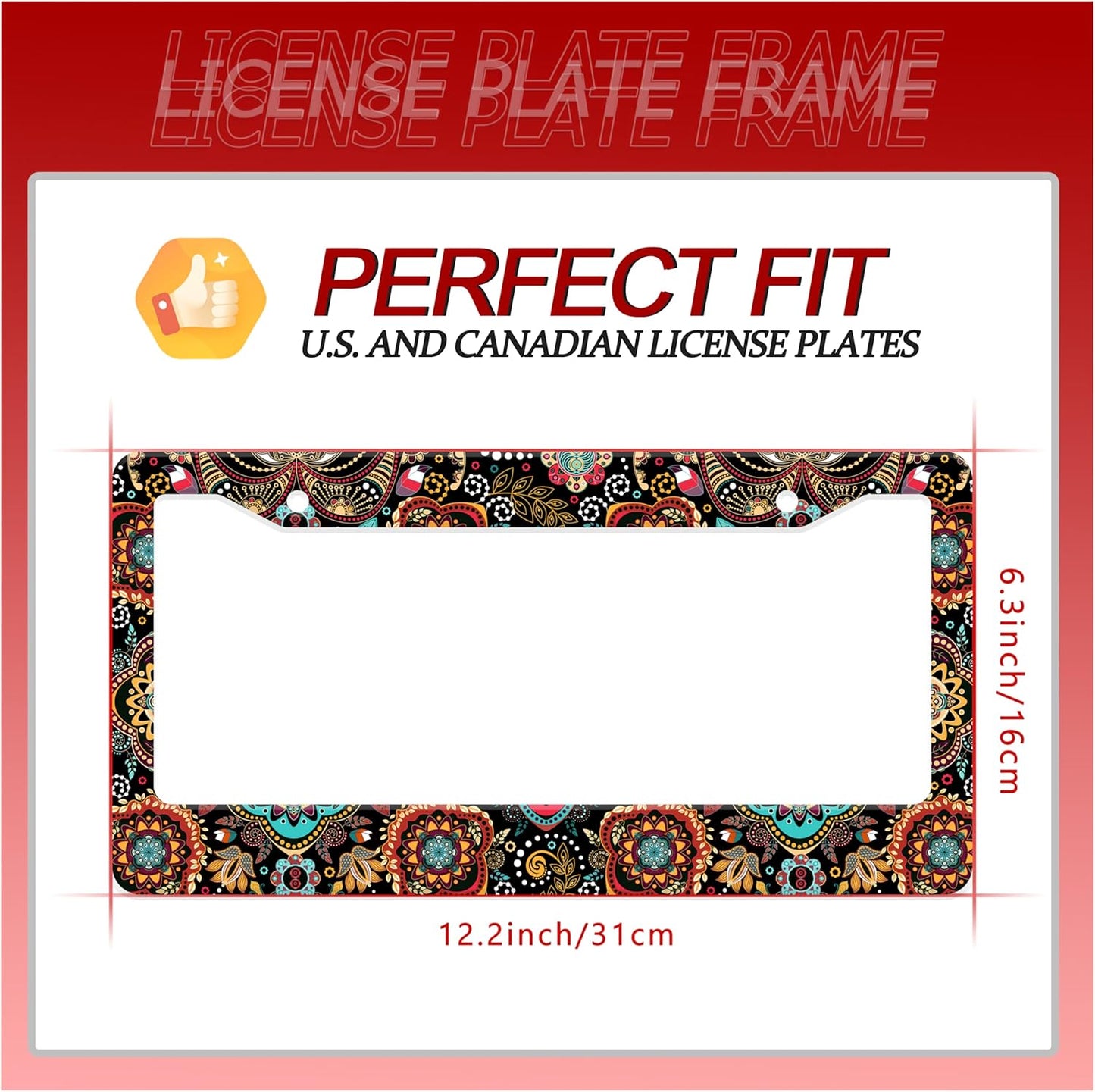 Personalized License Plate Frame Stainless Steel Floral Print Funny Boho Flower Car License Plate Holder Accessory Decorative 2 Holes Screws Fits Us Standard License Plates 12.2 X 6.3 In For Men Women