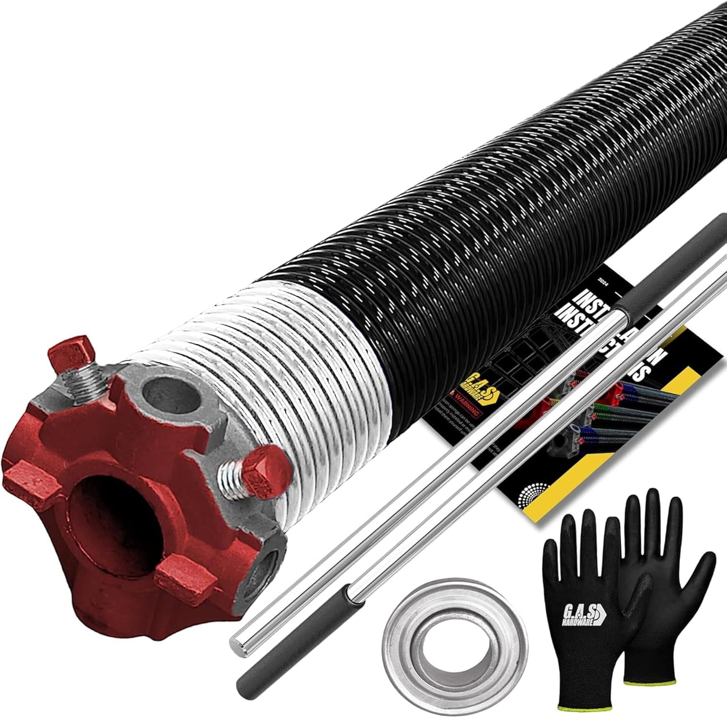 Garage Door Torsion Spring 295x2x49 Torsion Springs for Left Side of Garage Door with 1" Steel Bearing, Gloves, and Winding Bars Precision E-Coating 5-Year Warranty Minimum 30,000 Cycles (Red Cone)