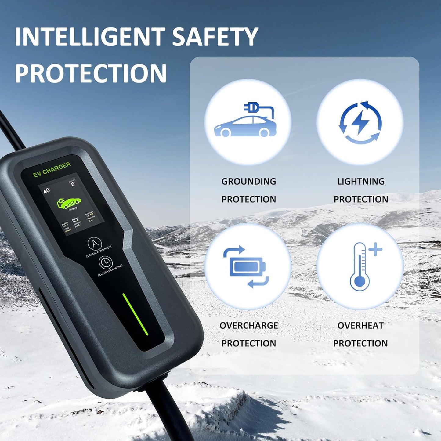 Level 2 EV Charger 40Amp, 240V, NEMA 14-50 J1772 Connector and 25 ft Cable,Portable Electric Vehicle Charging Stations with LCD Screen-1PC