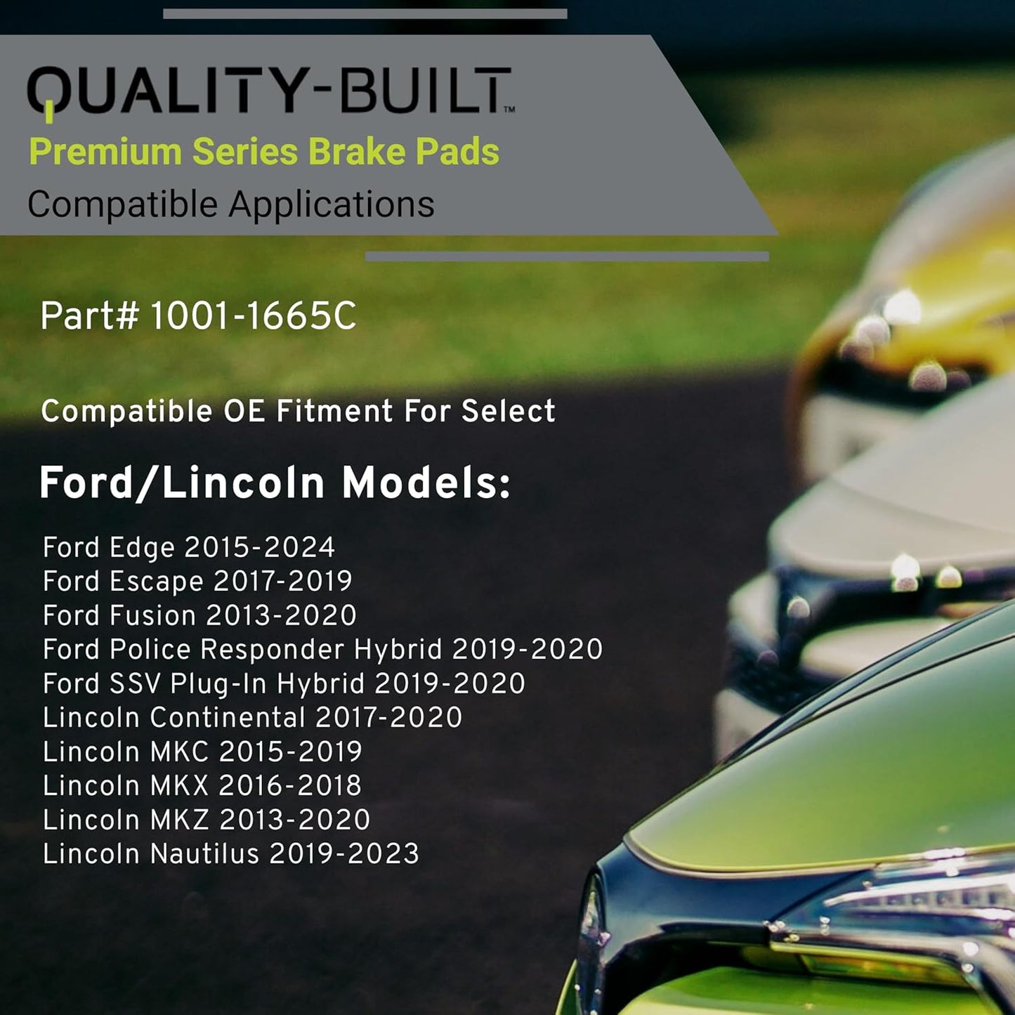 Premium Ceramic Rear Brake Pads (1001-1665C) Compatible with 2013-2024 Ford/Lincoln (Continental/Edge/Escape/Fusion/MKC/MKX/MKZ/Nautilus/Police Responder Hybrid/SSV Plug-In Hybrid)