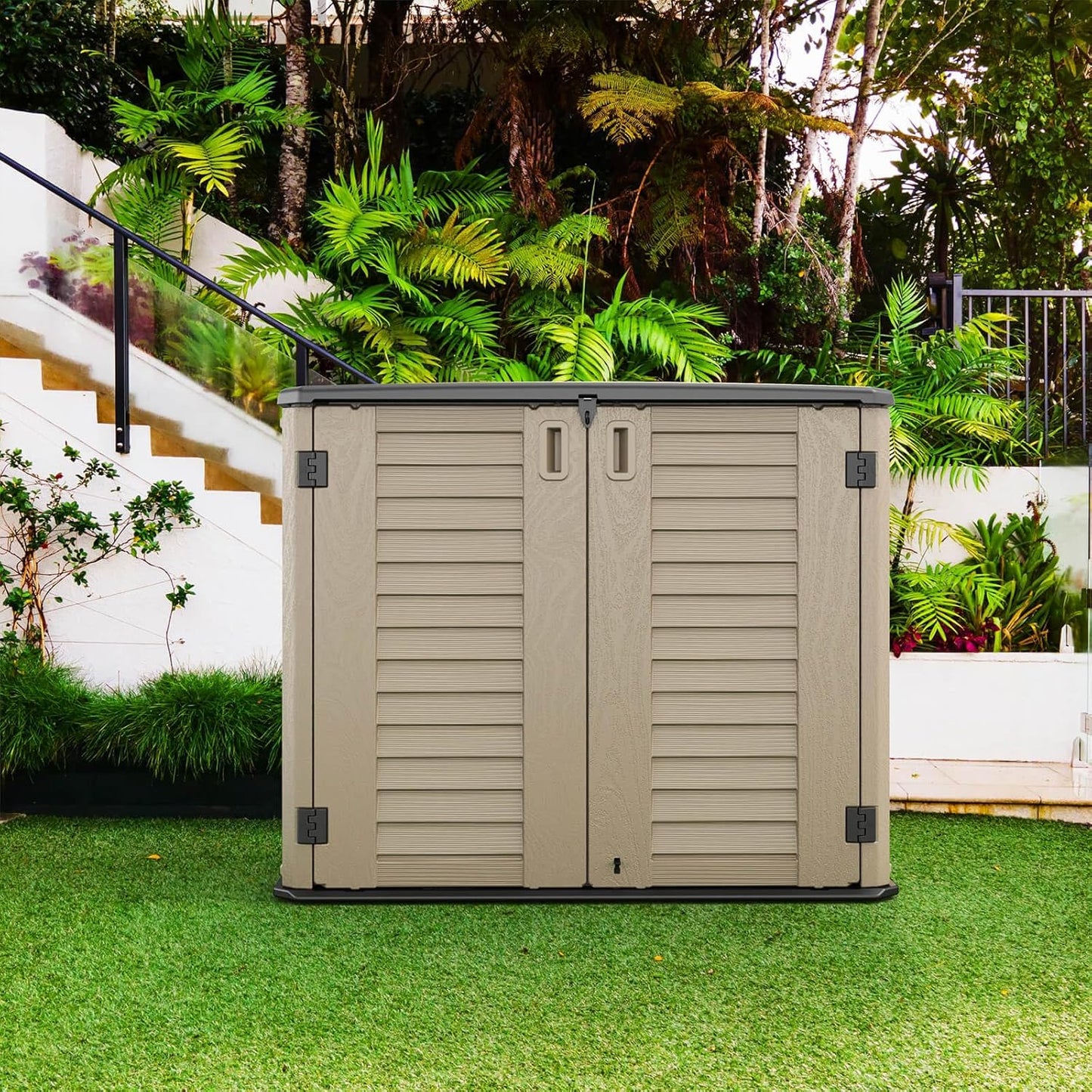 HOMSPARK Outdoor Storage shed, 26 Cu.ft Outdoor Storage Box Waterproof, Outdoor Storage Cabinet for Bike, Garbage Cans, Lawnmower, Garden Accessories, Waterproof, Lockable