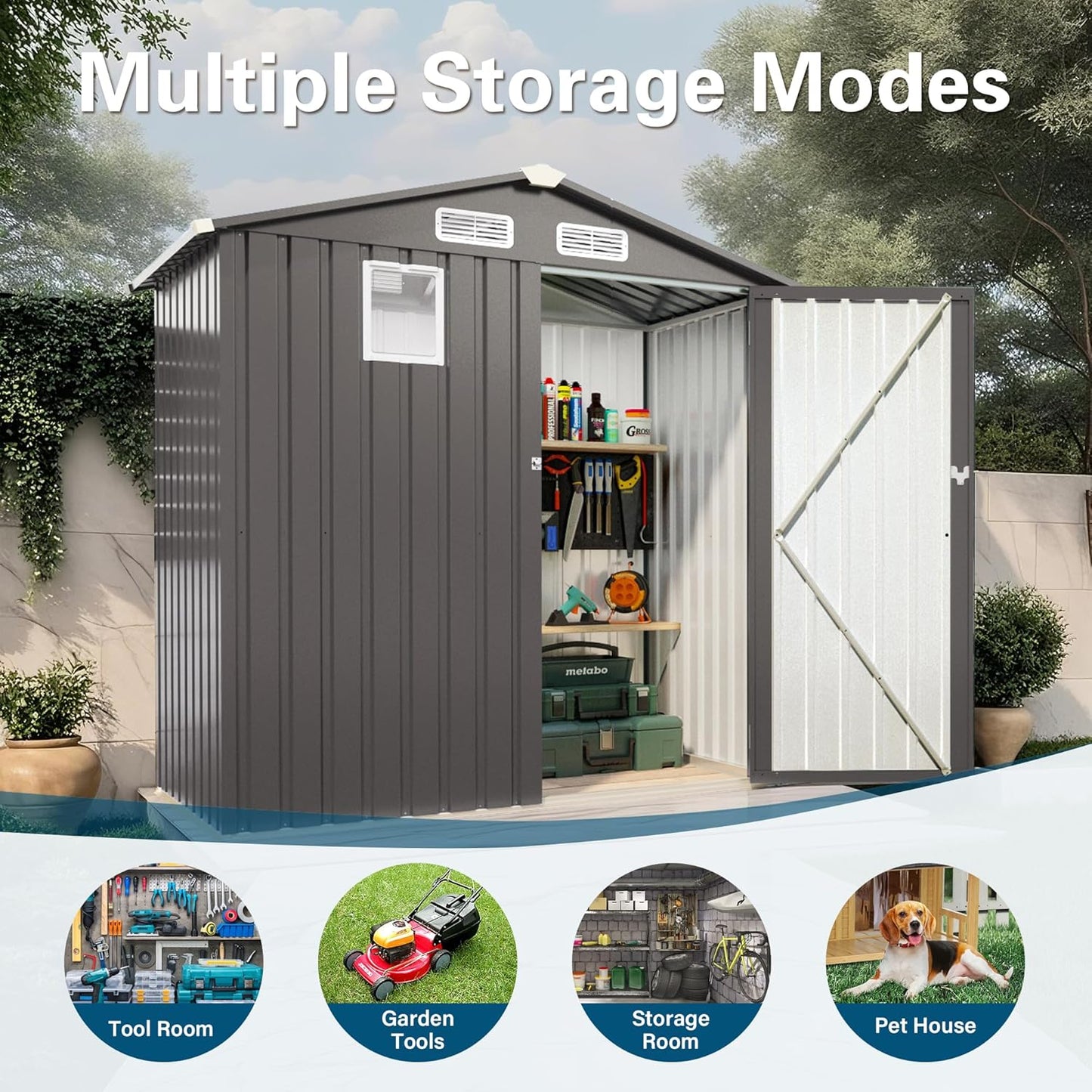 ARMSET 6x3.5 FT Metal Outdoor Storage Shed for Patio & Backyard - Waterproof Small Shed, Lockable Tool Shed with Clear Window, Galvanized Steel Garden Storage Cabinet for Tools and Bikes