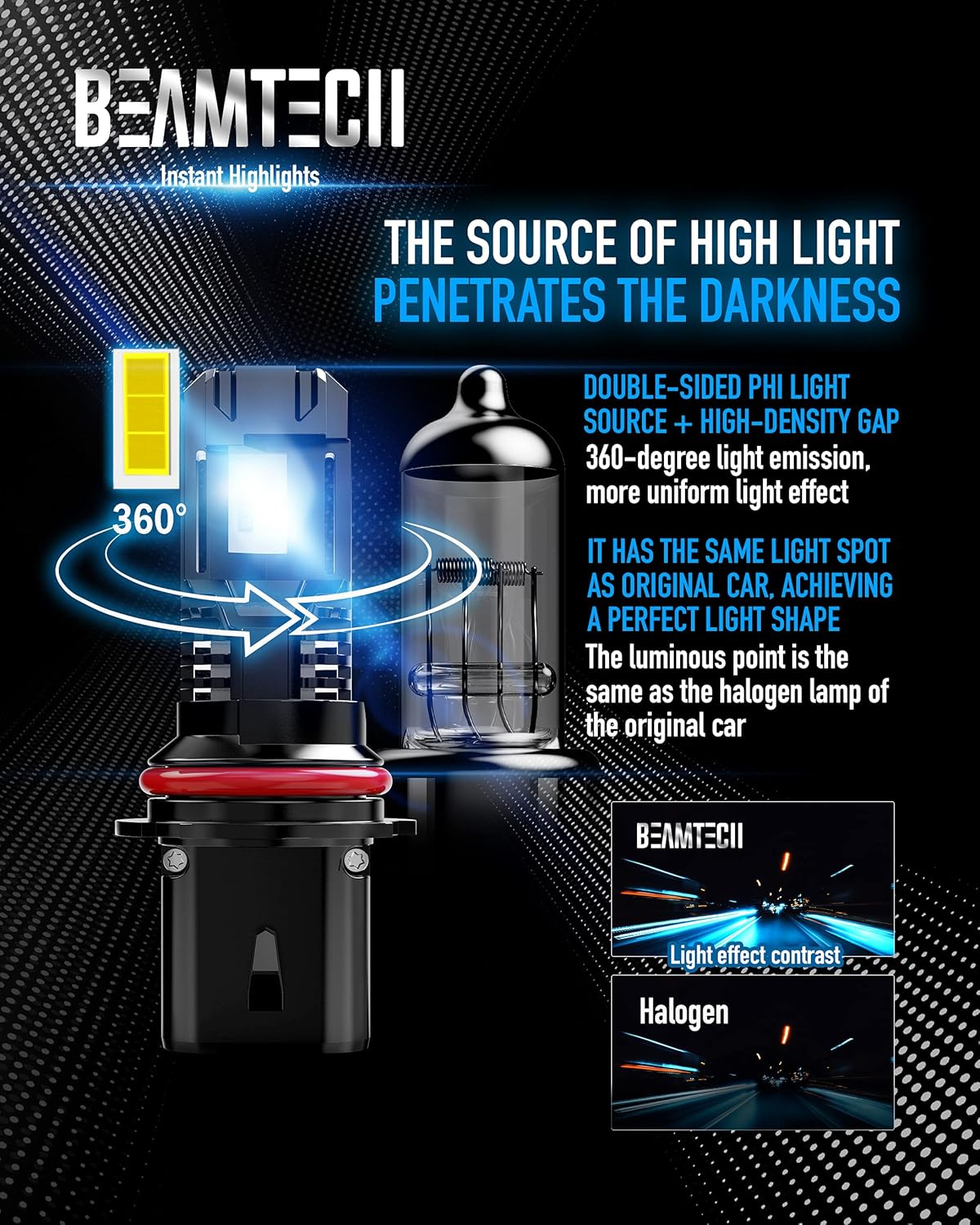 BEAMTECH Bulb, 9007 Fog Light Bulbs Powersports Light Bulb Fanless in Line 6500K Pack of 2